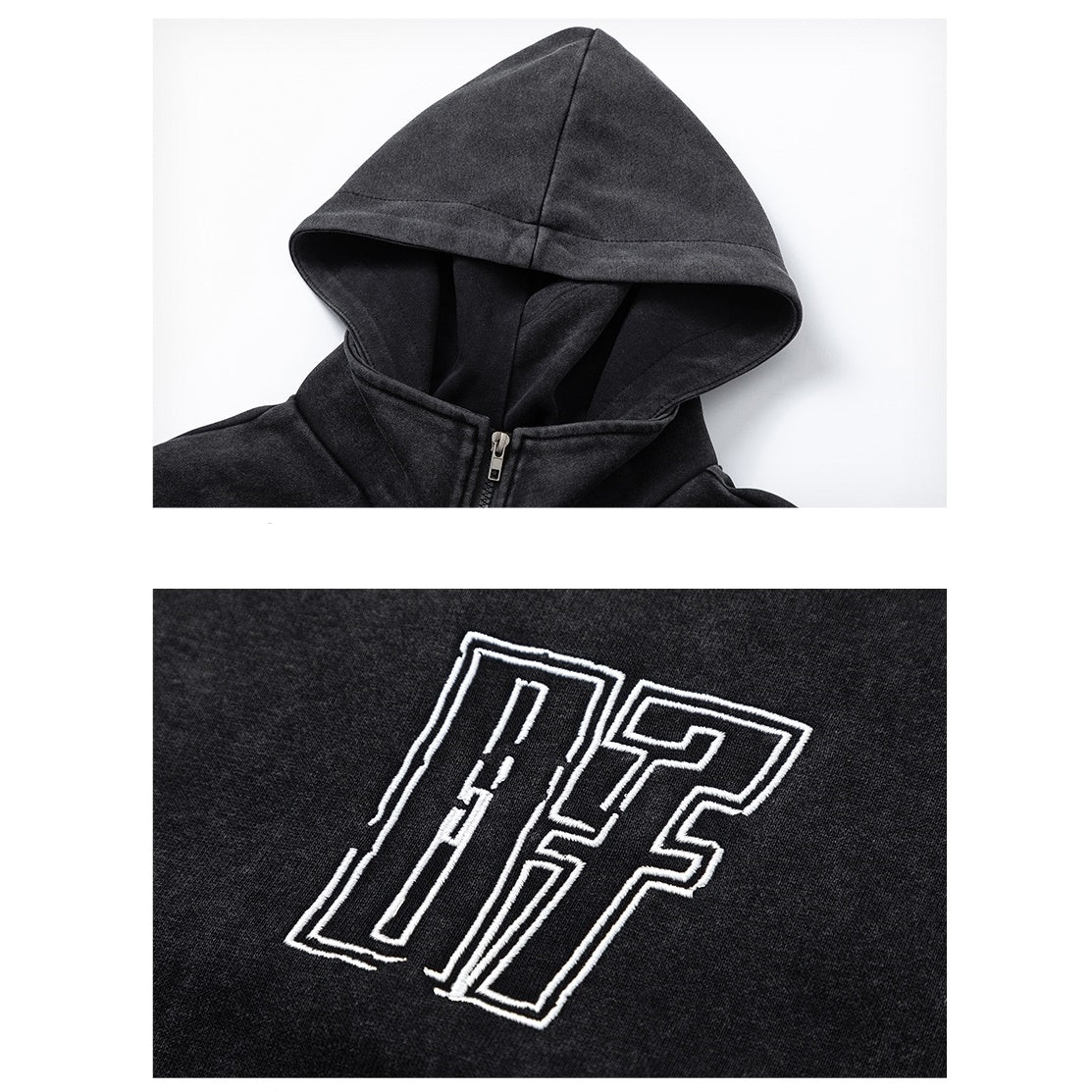 Wash Distressed Embroidery Hooded Jacket MB7230