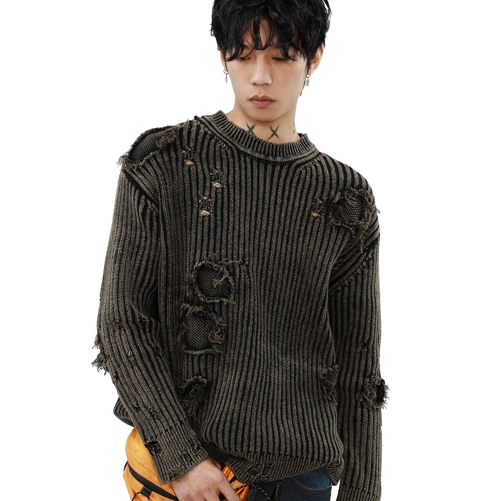 Heavy Industry Washed Ripped Tassel Sweater MB7296