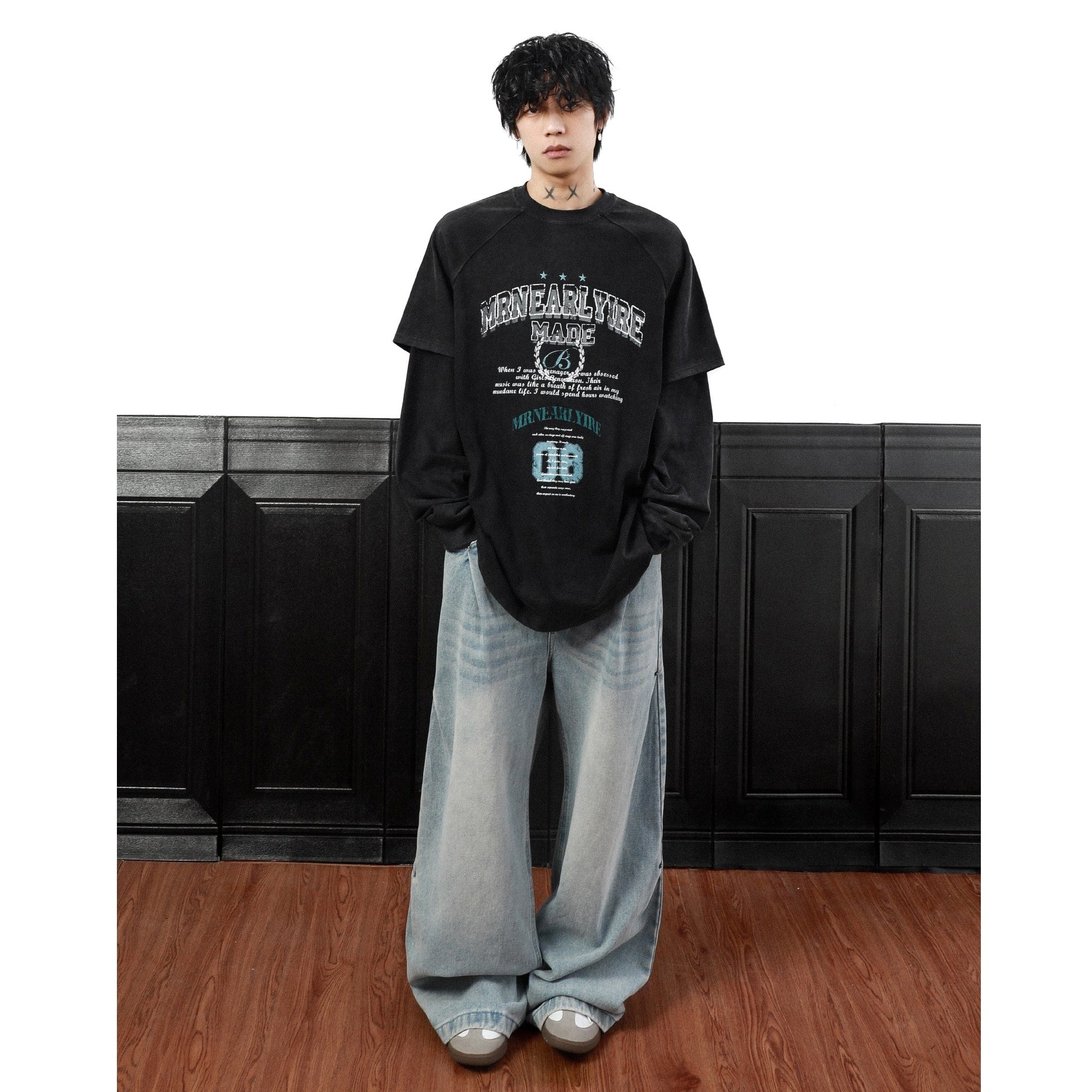 Letter Print Fake Layered Long-sleeved T-shirt MB7318