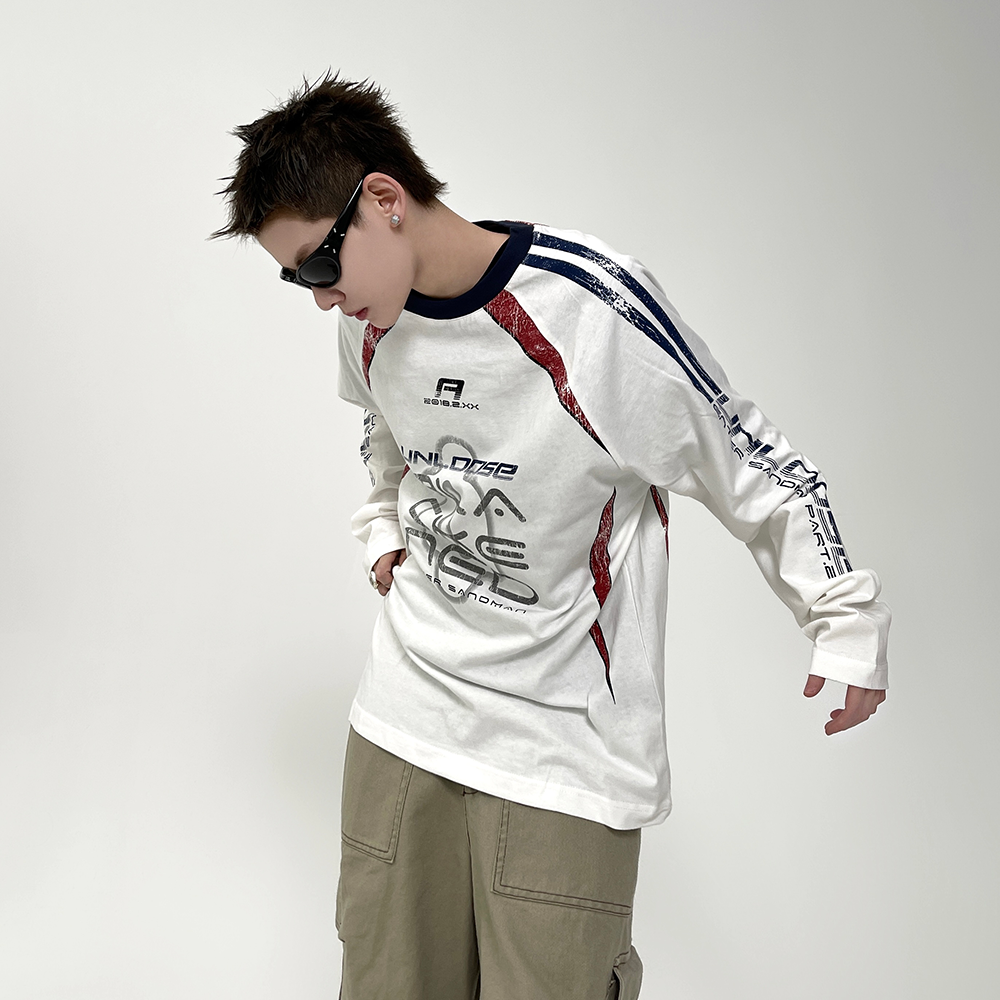 Stitching Contrasting Print Long Sleeve T-shirt EAT082