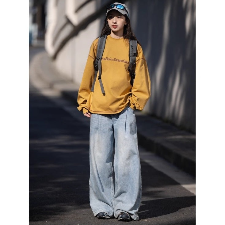Line Contrast Loose Casual Long Sleeve T-shirt BI2007