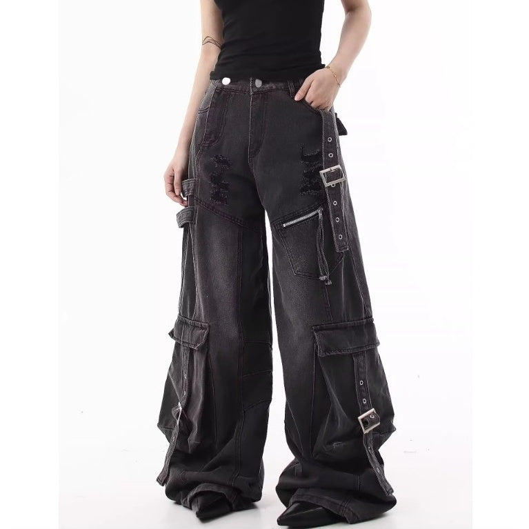 Ripped Scimitar Strap Cargo Jeans MB7343