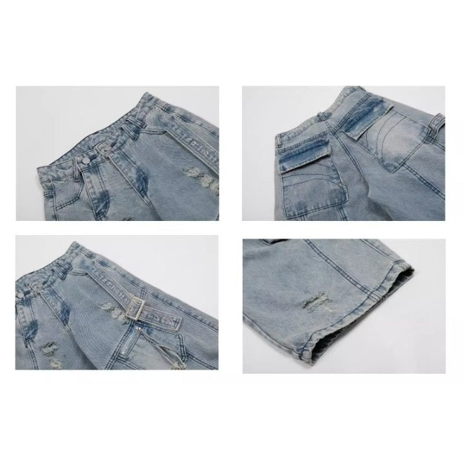 Ripped Scimitar Strap Cargo Jeans MB7343