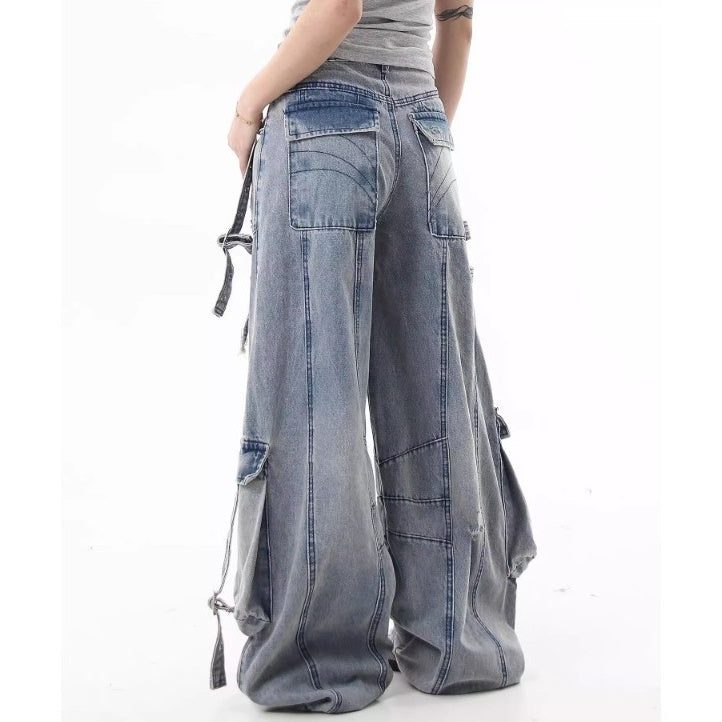 Ripped Scimitar Strap Cargo Jeans MB7343