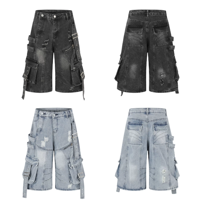Straps Deconstructed Cropped Denim Cargo Pants MB7402