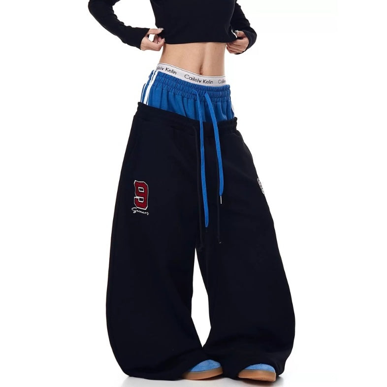 Double-Waist Letter Print Curve Sweat Pants MB7414