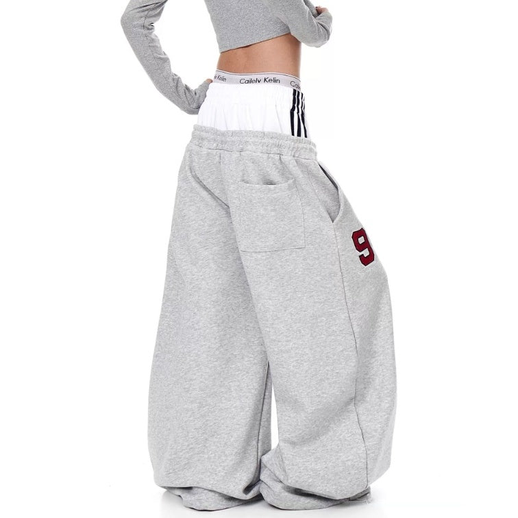 Double-Waist Letter Print Curve Sweat Pants MB7414