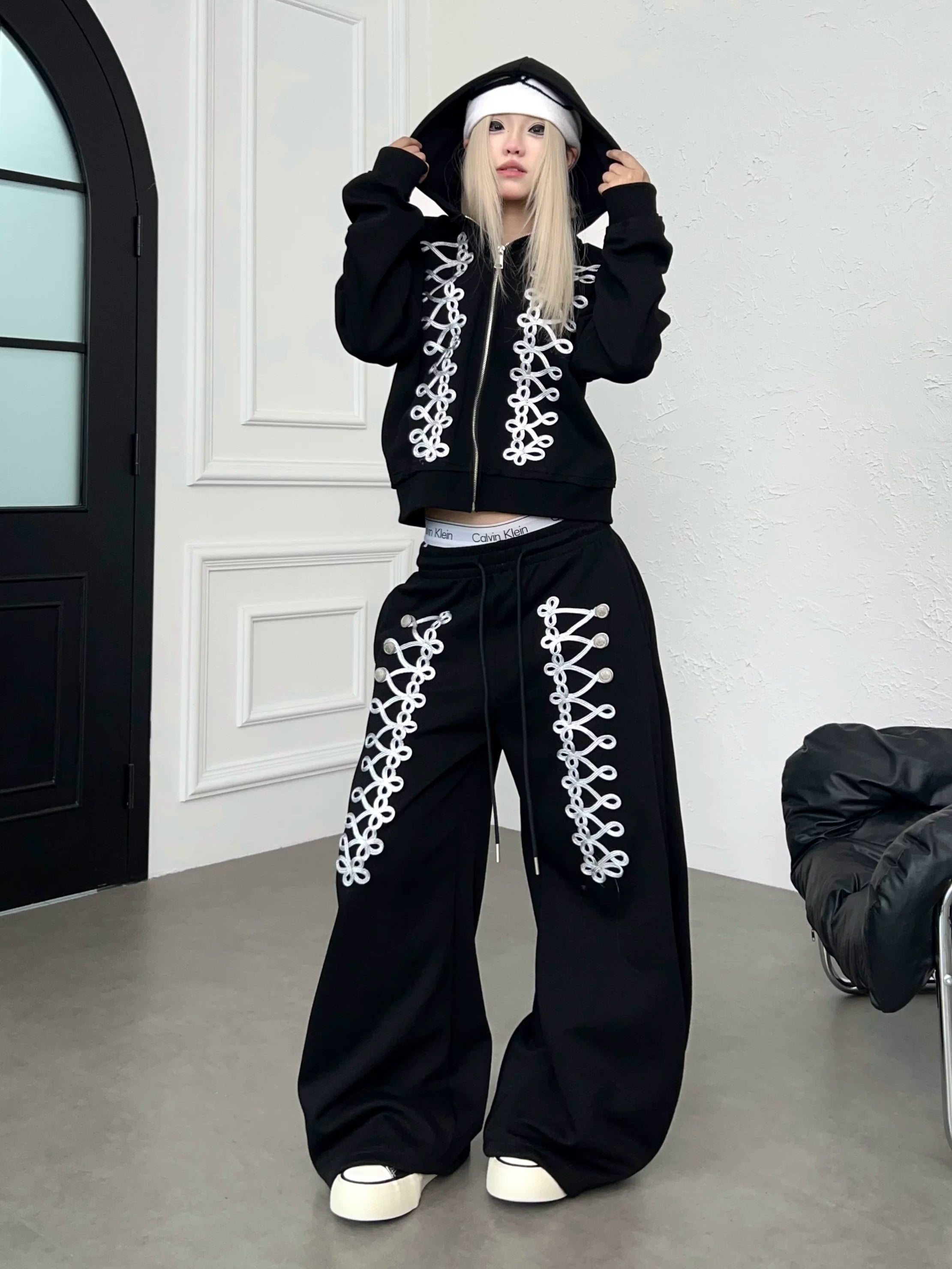 Code Embroidery Zip Hooded Parka MB7442