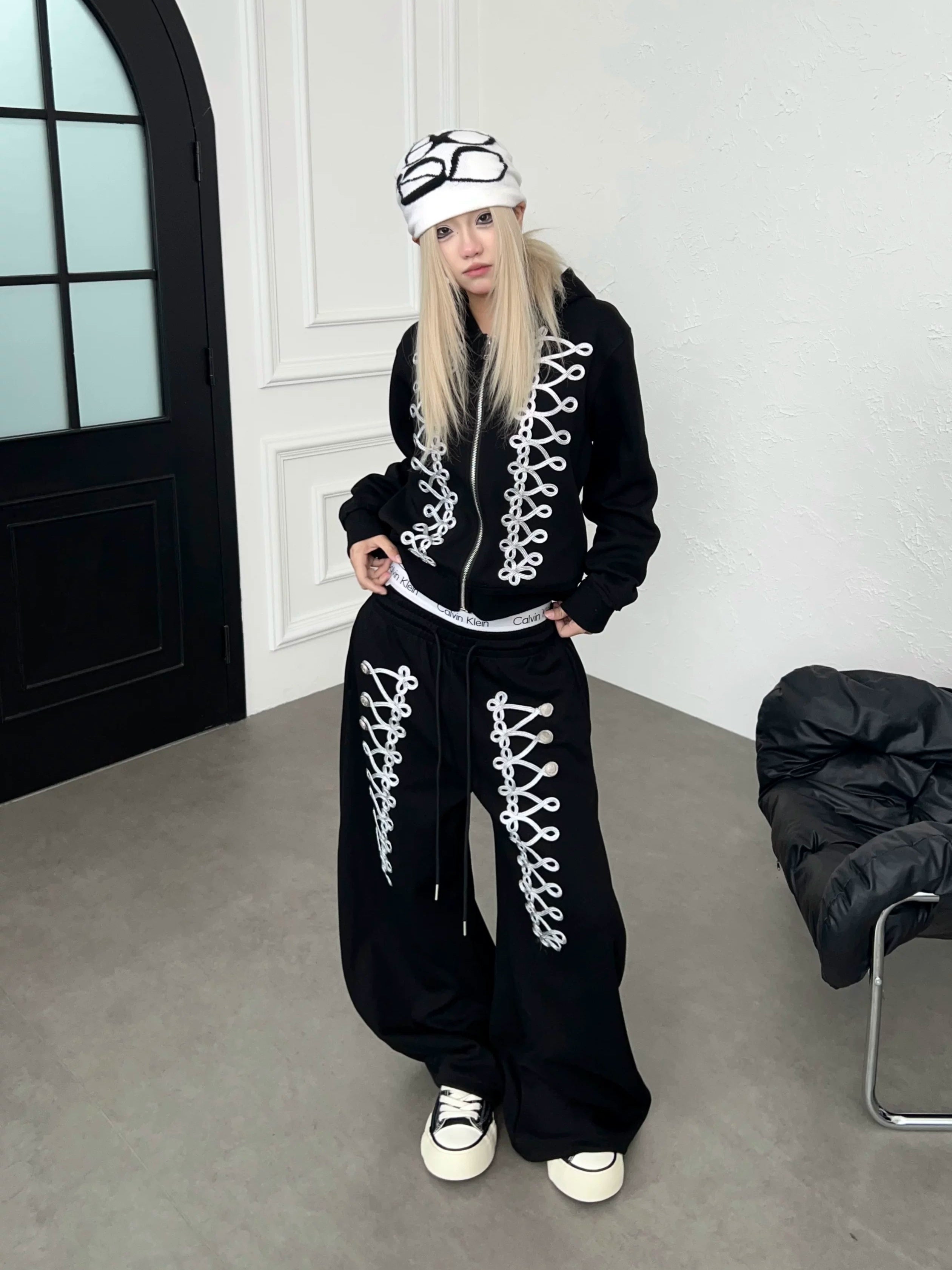 Code Embroidery Zip Hooded Parka MB7442
