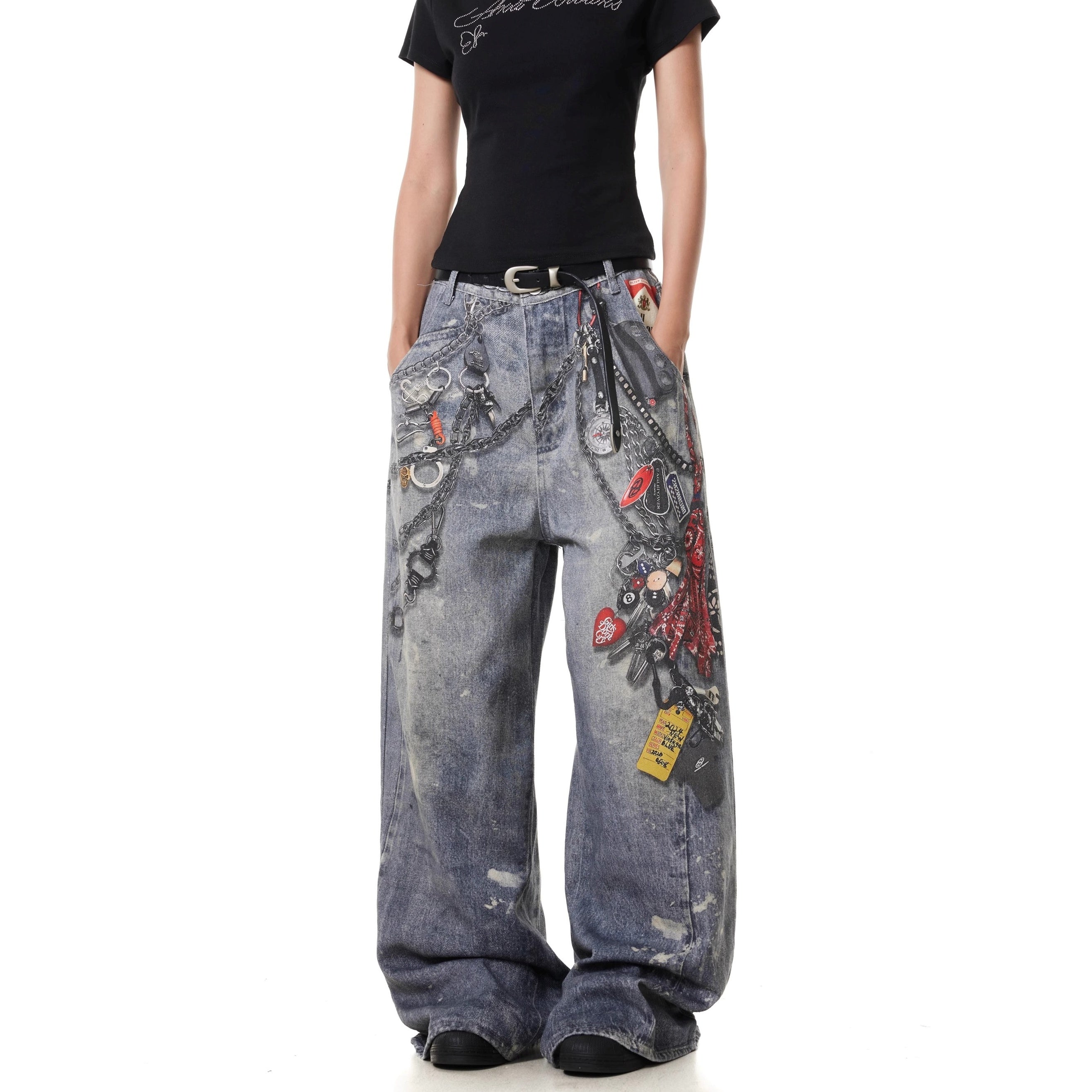3D Digital Printing Chain Jeans MB7373