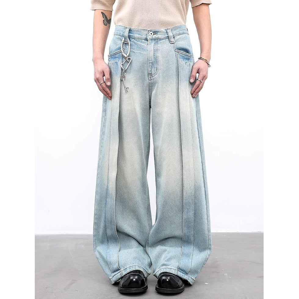 Tuck Design Patchwork Wide-leg Jeans BL1018