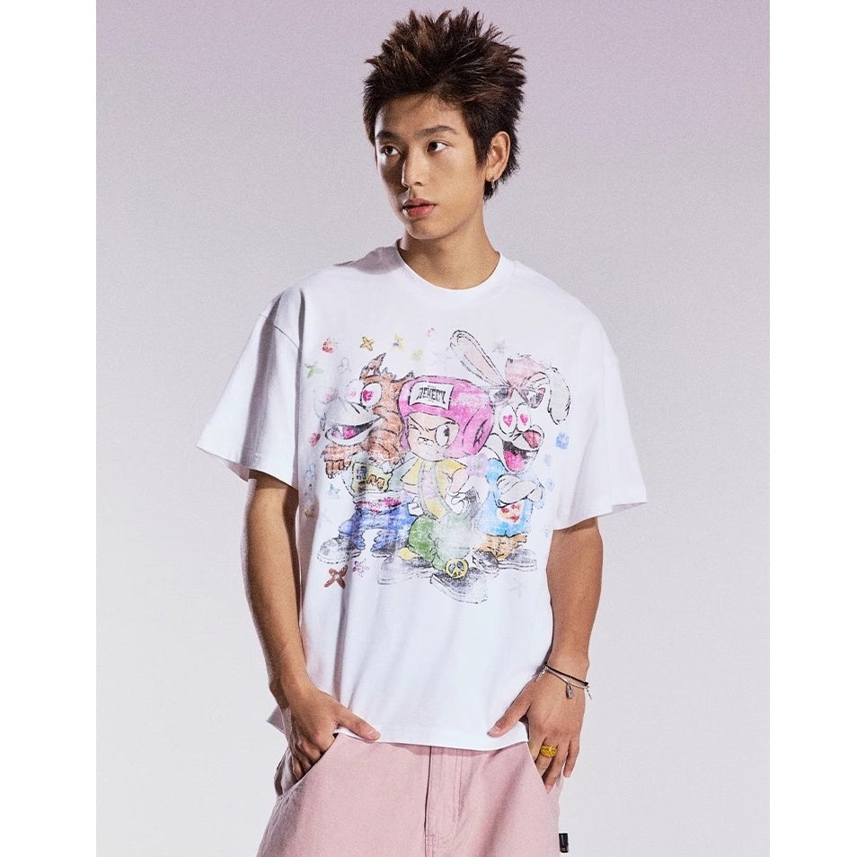 Cartoon Graffiti Three Brothers Loose T-shirt MB7357
