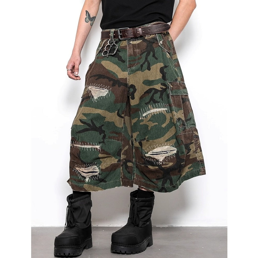 Vintage Ripped Patch Camouflage Cargo Pants BL1024