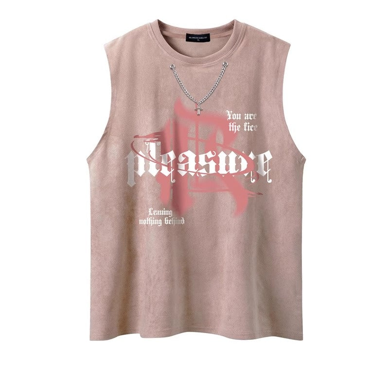 Neck Chain Loose Graphic Sleeveless T-shirt NH7003