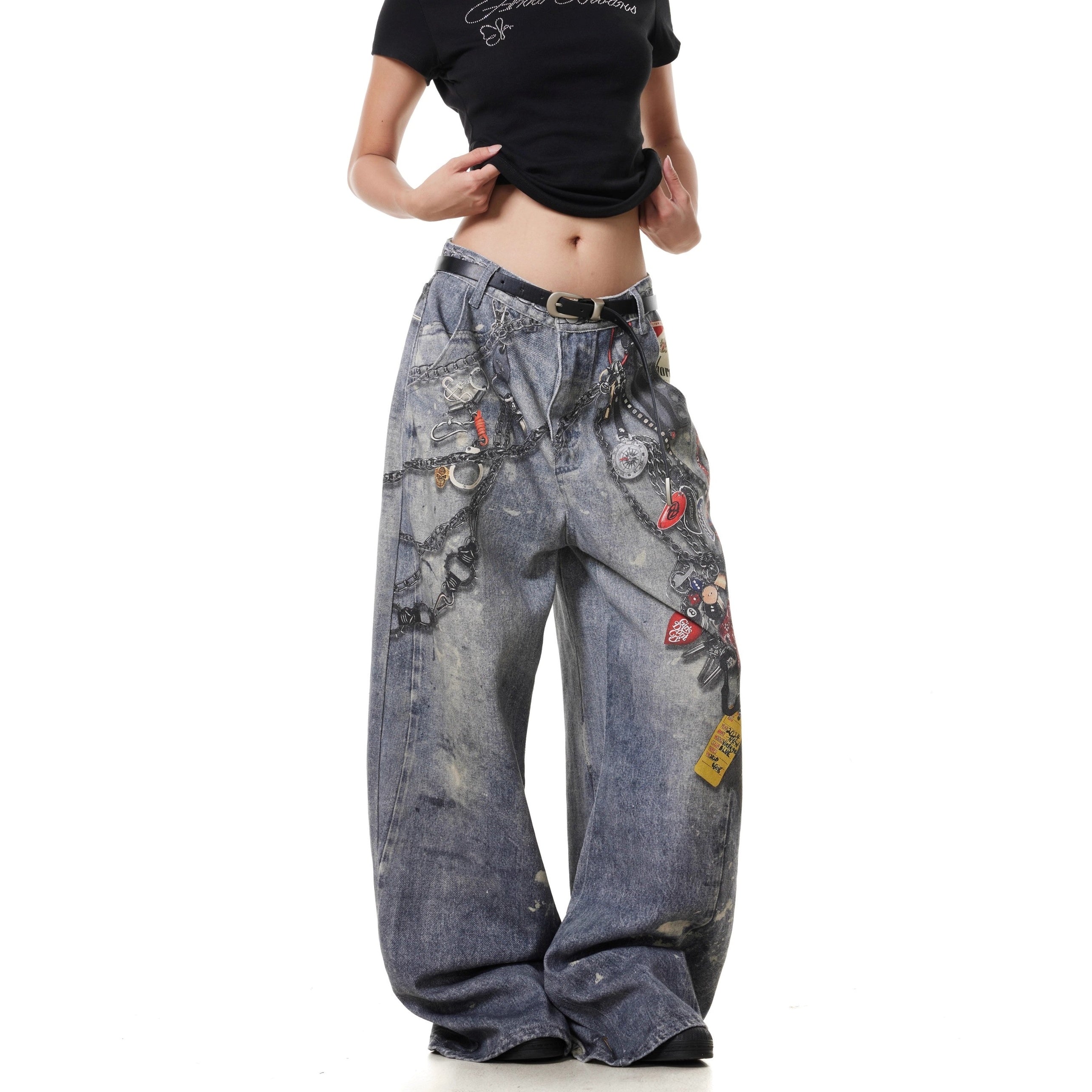 3D Digital Printing Chain Jeans MB7373