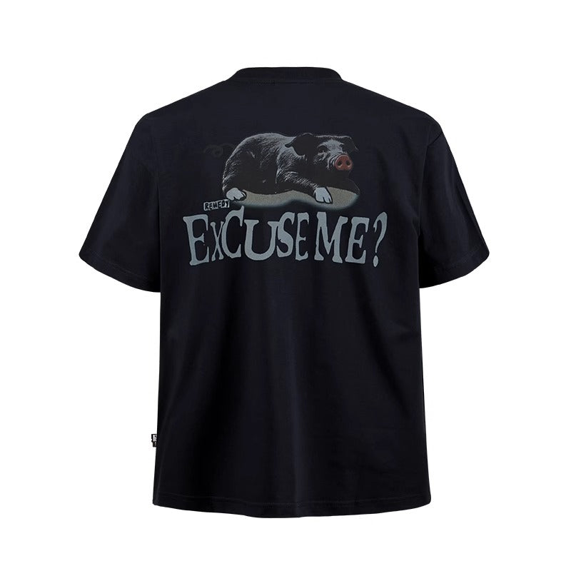 Funny Black Pig Print T-shirt MB7358