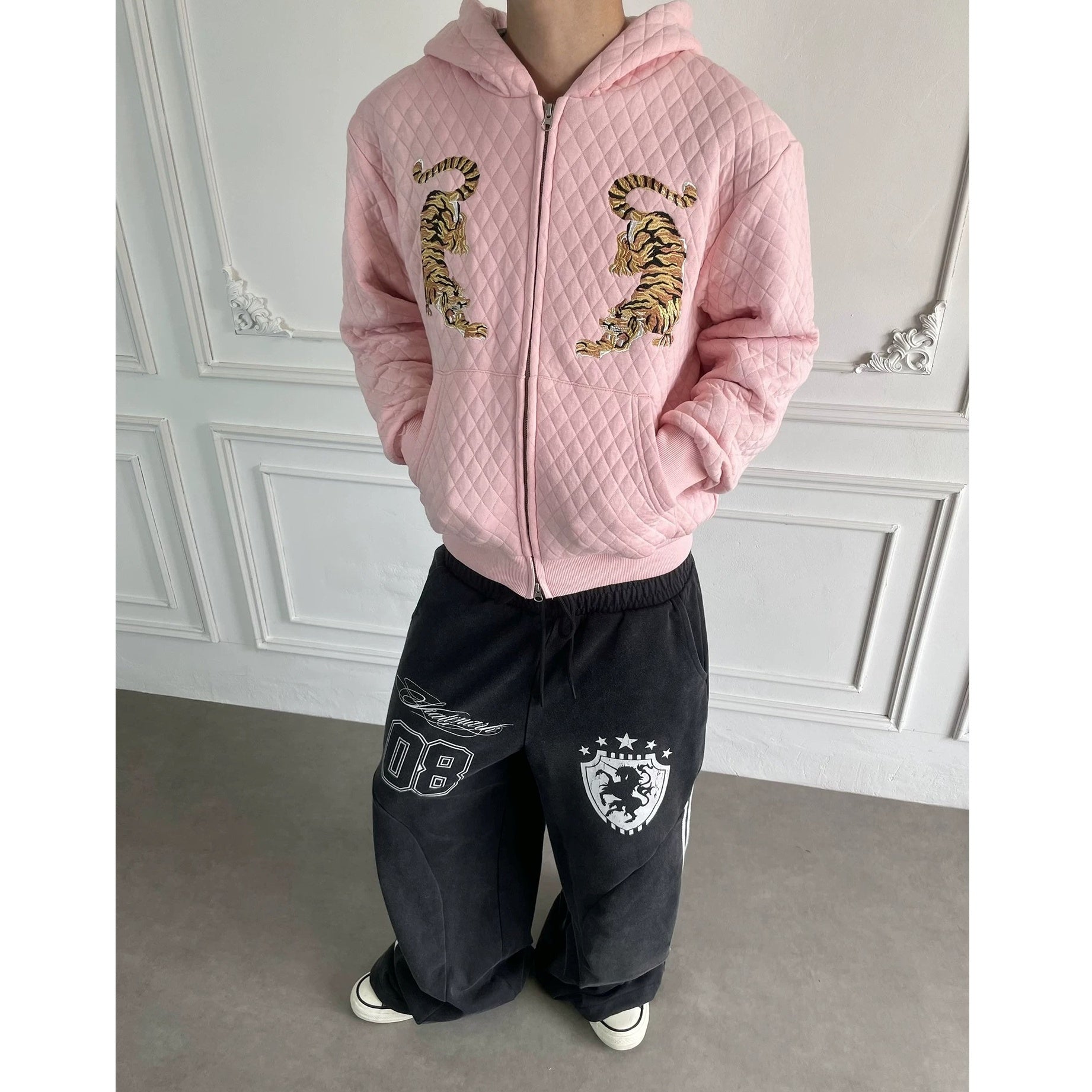 Embroidered Diamond Quilted Hoodie Jacket MB7423