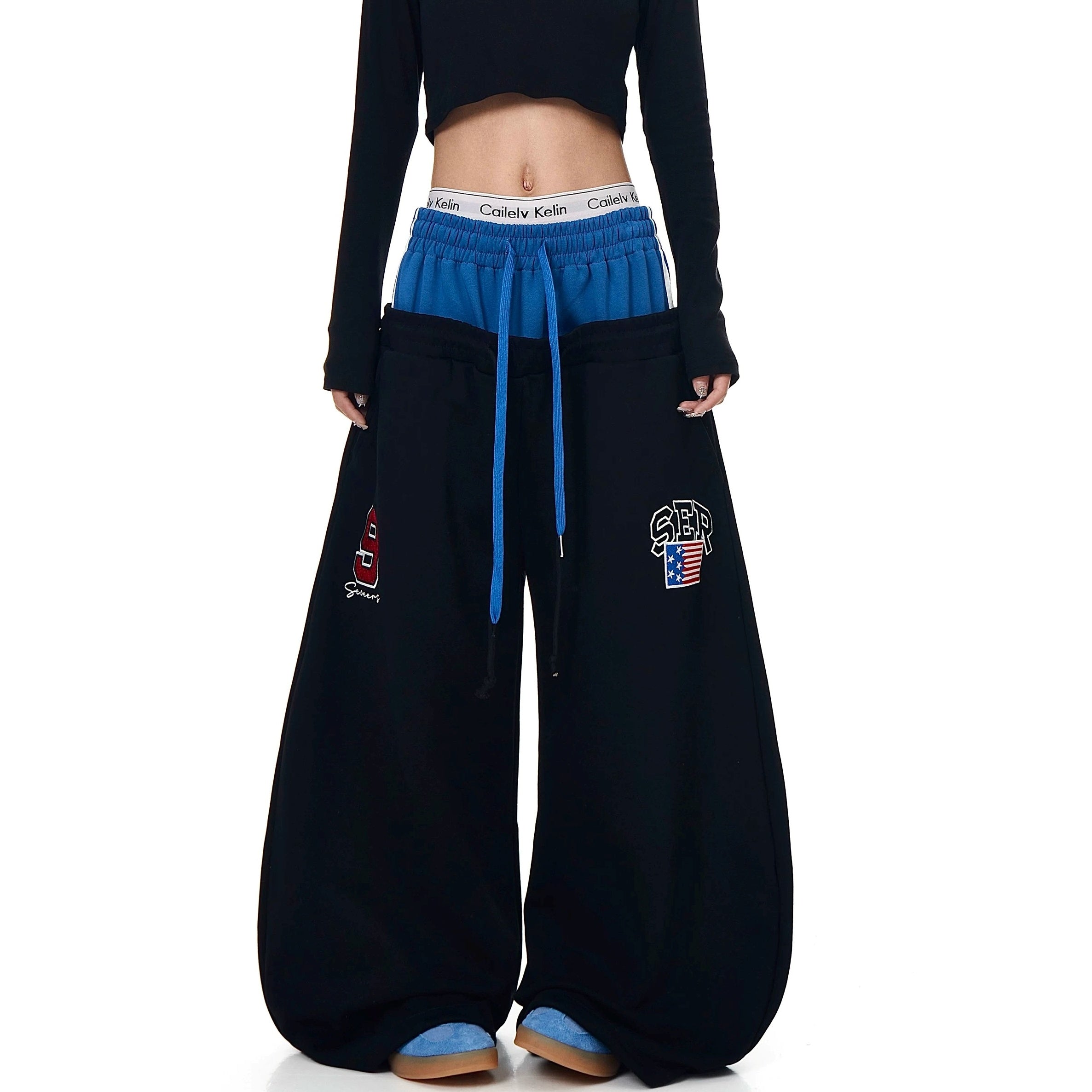 Double-Waist Letter Print Curve Sweat Pants MB7414
