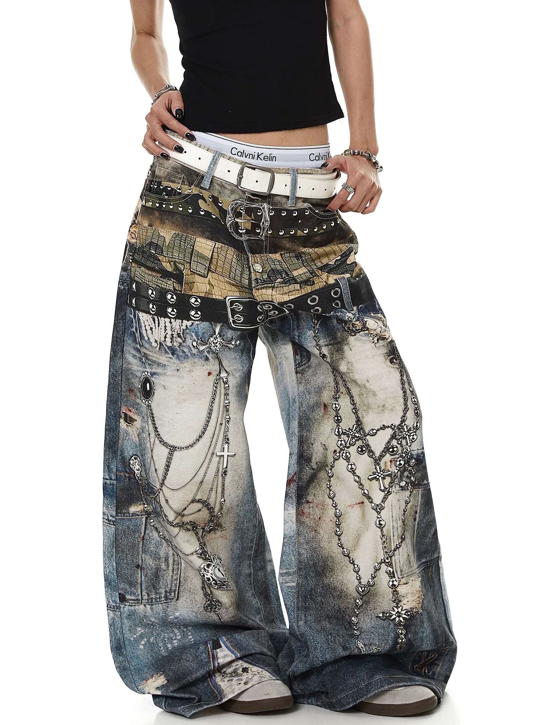 3D Printed Chain Belt Fared Jeans MB7436