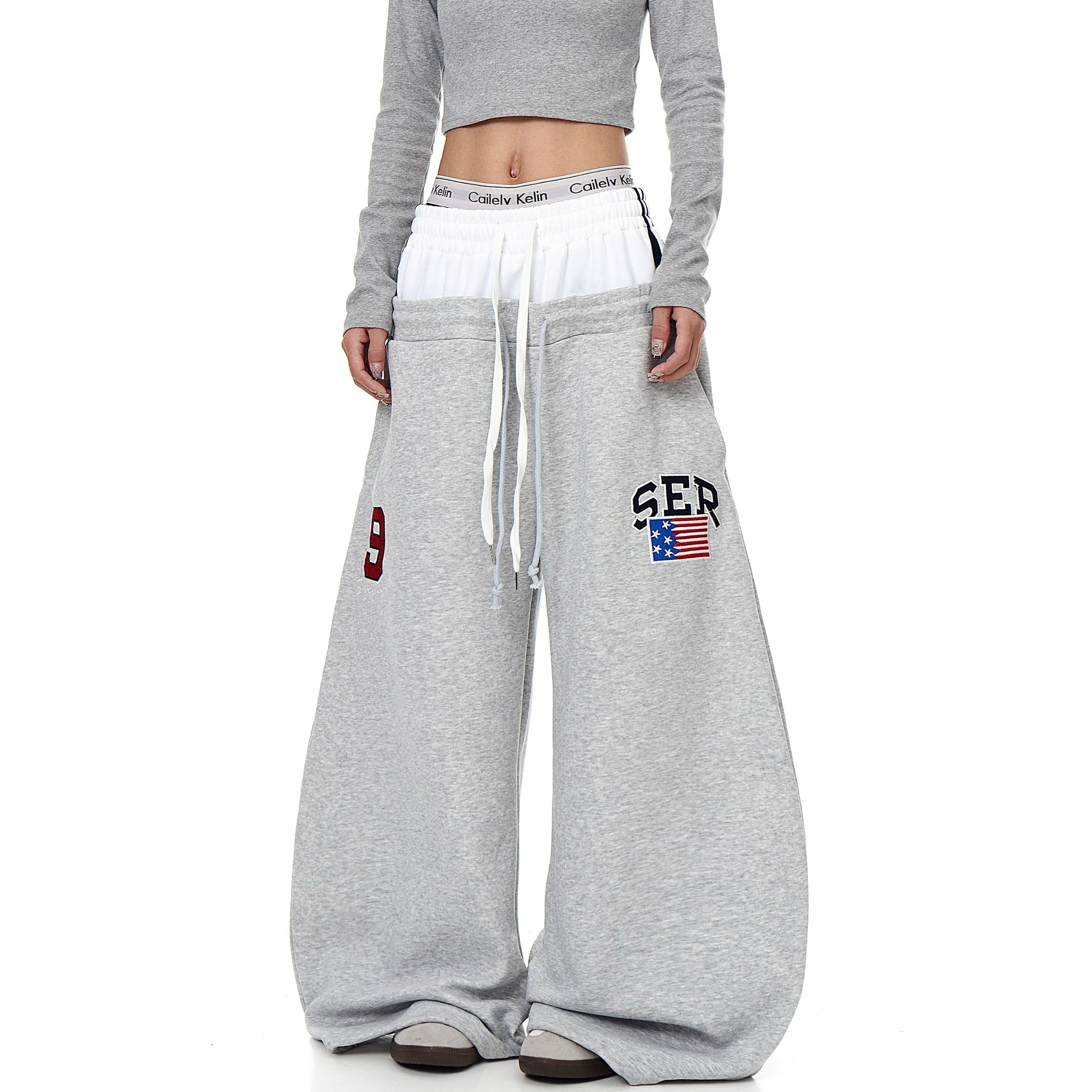 Double-Waist Letter Print Curve Sweat Pants MB7414