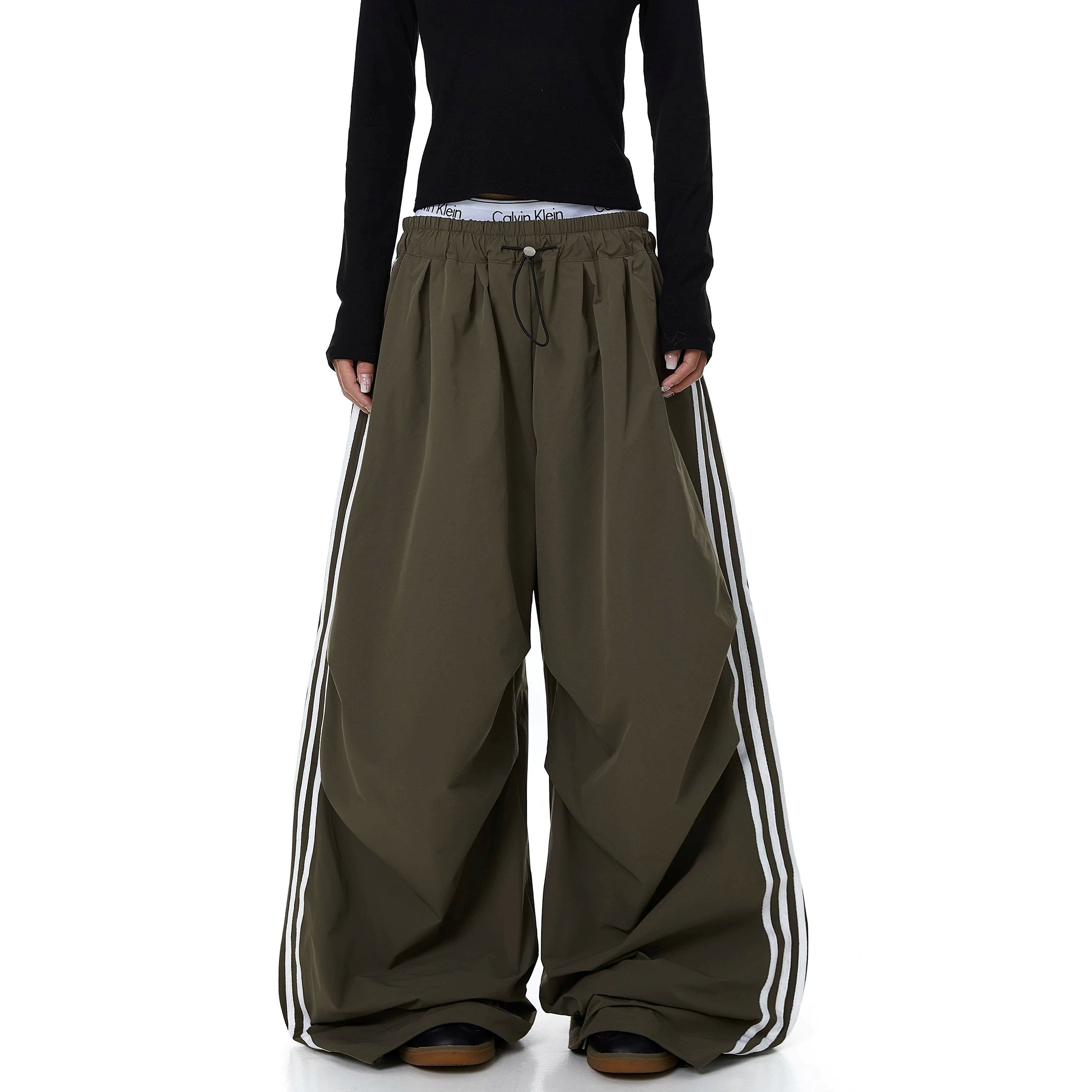 Striped Pleated Multi-Pocket Paratrooper Pants MB7403