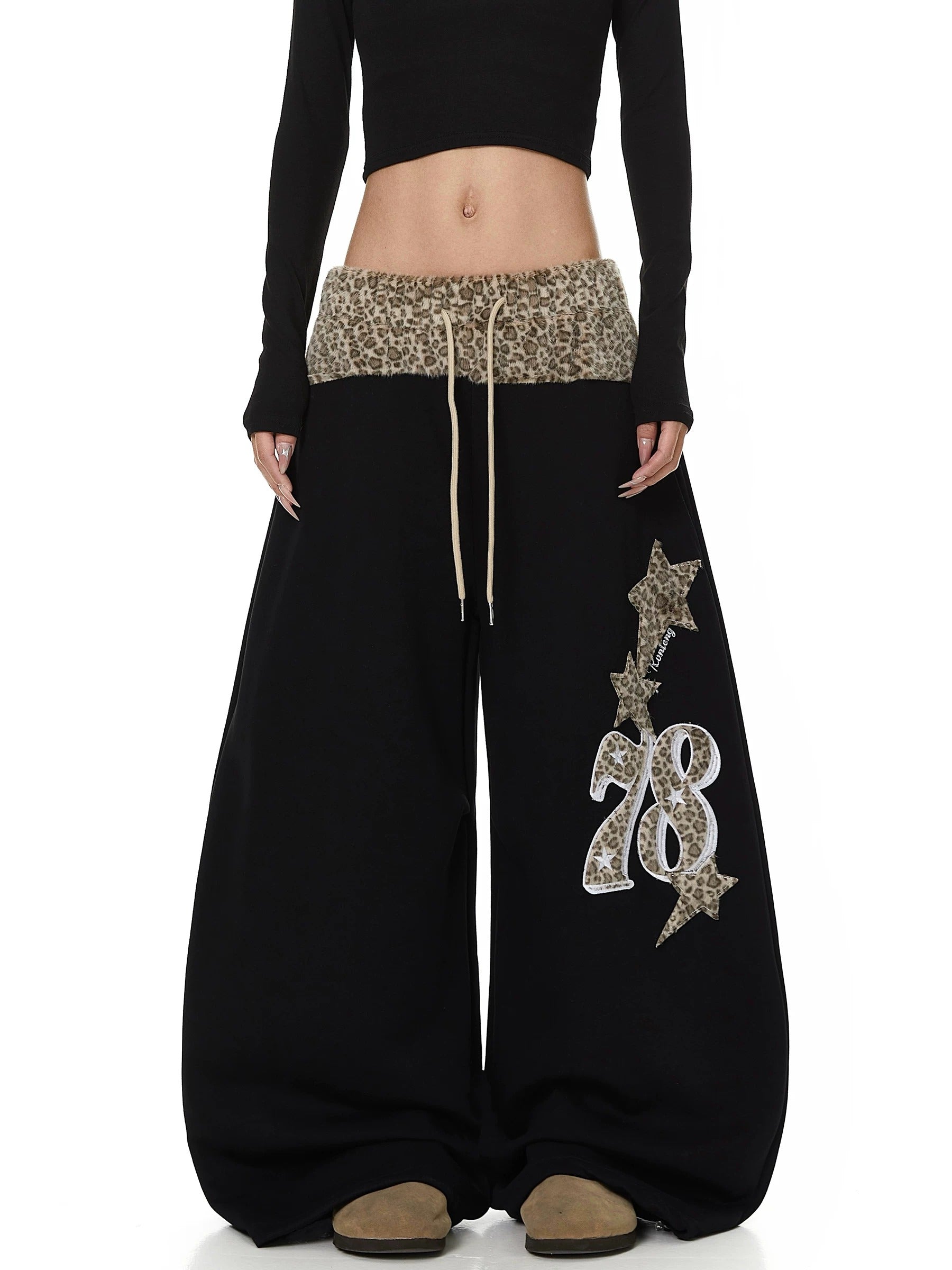 Leopard Print Patchwork Loose Sweat Pants MB7439