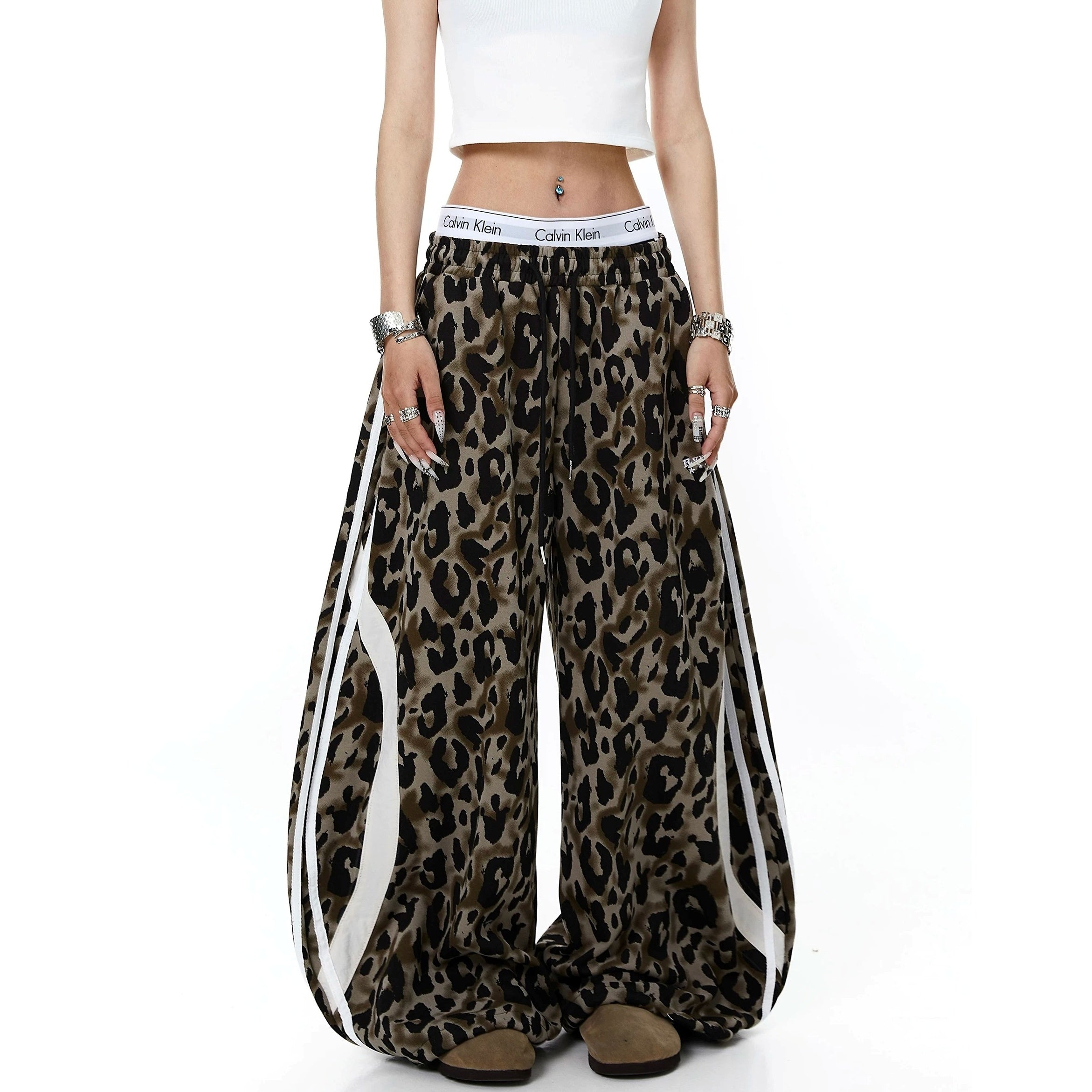 Leopard Side Stripe Wide Sweat Pants MB7409