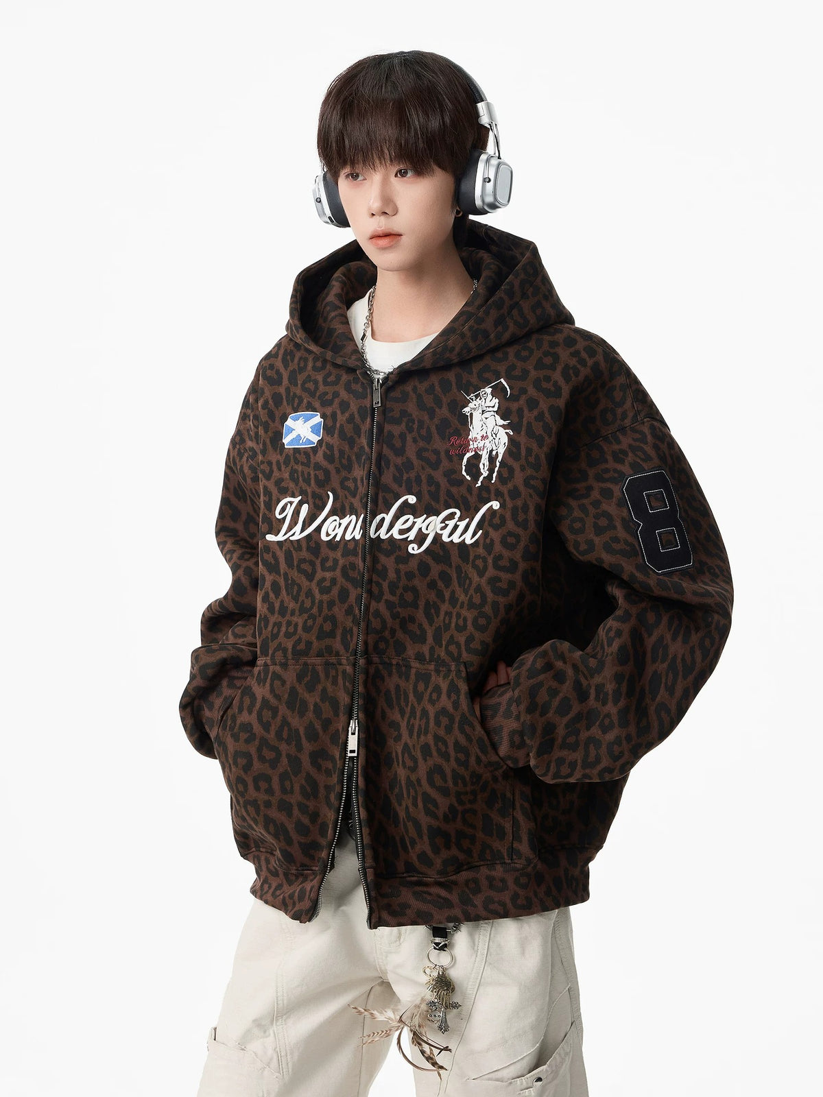 Leopard Numeric Patch Hooded Sweat Jacket MB7465
