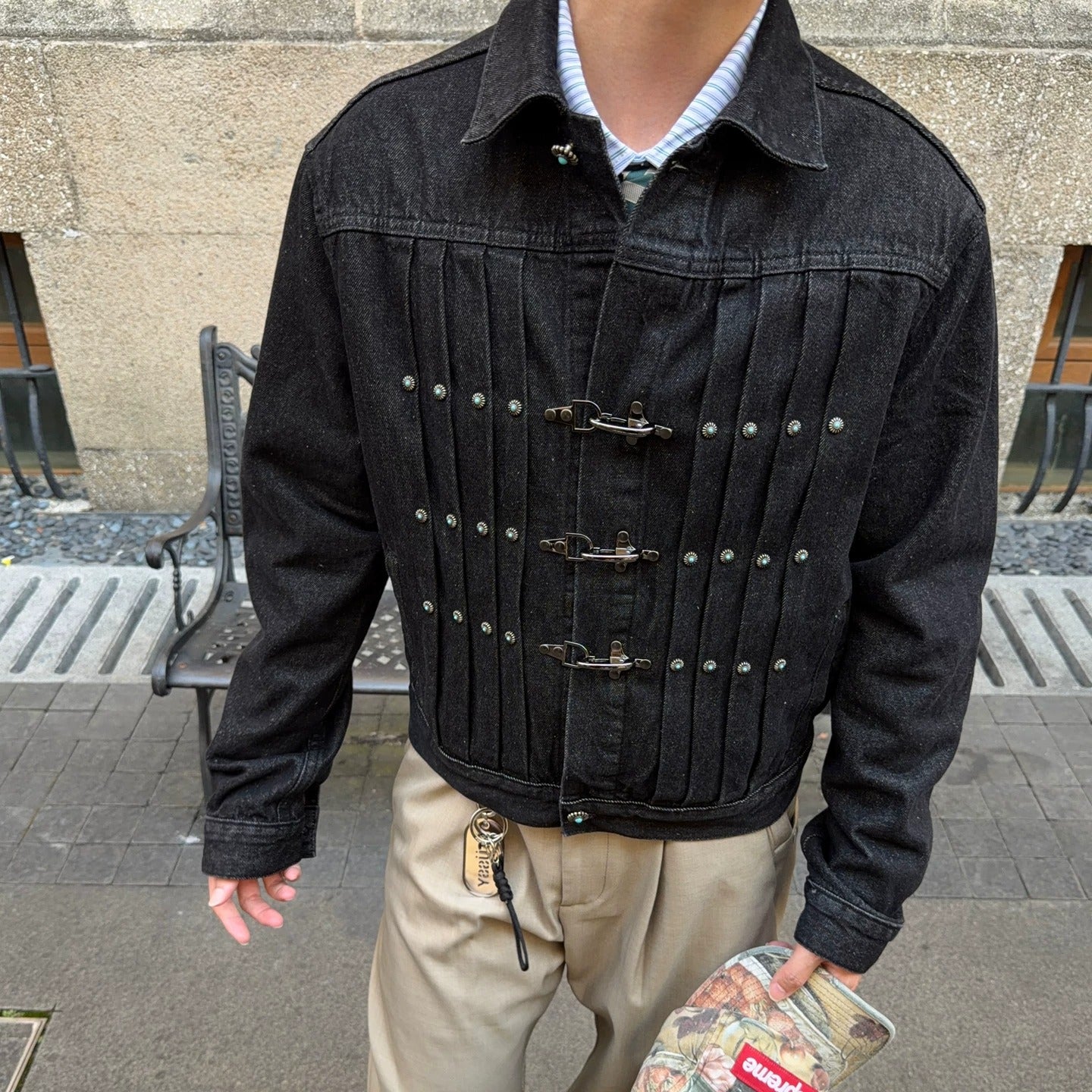 Western Detalied Metal Buckle Denim Jacket MB7396