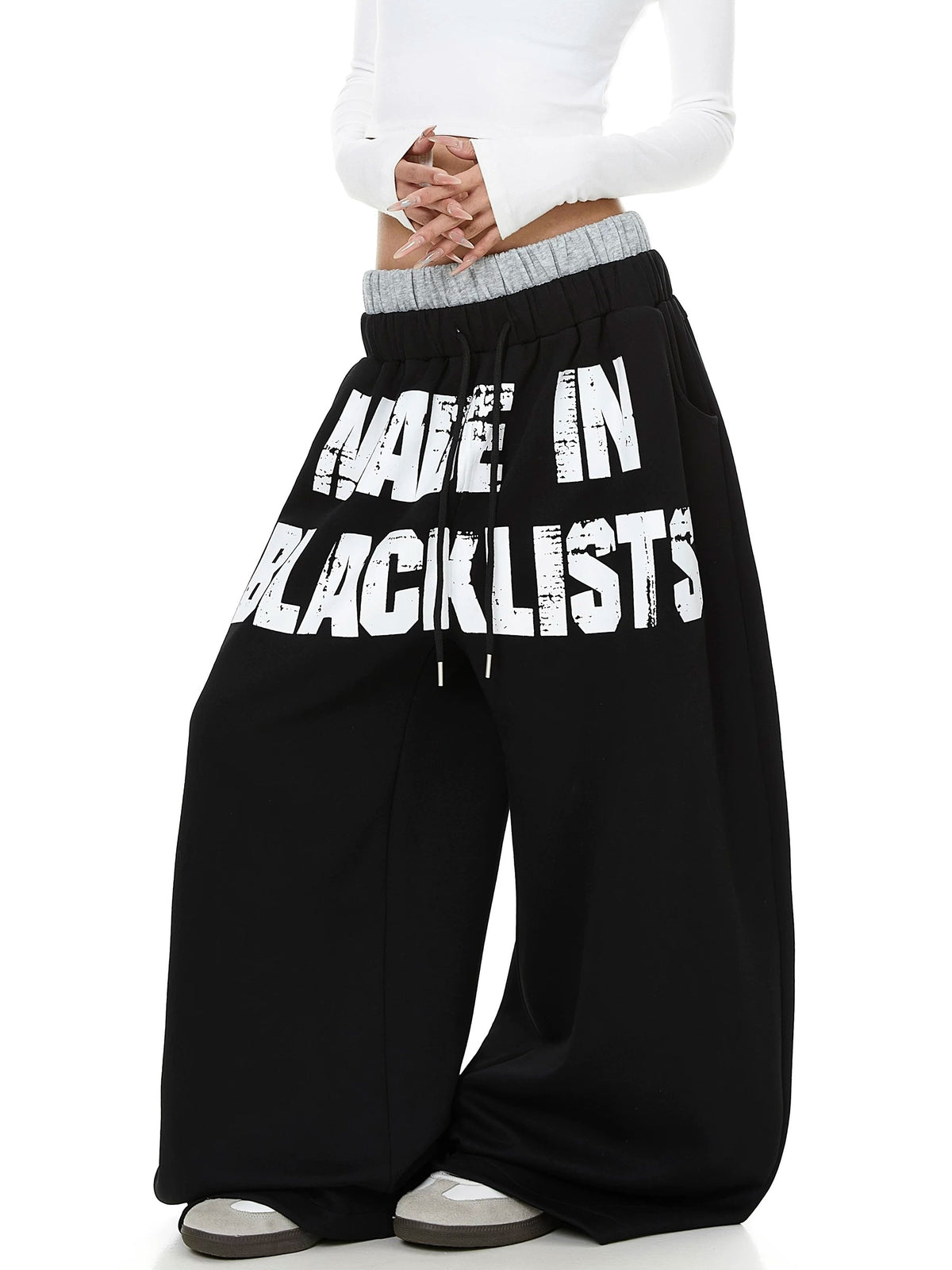 Double-Waist Letter Print Curved Sweat Pants MB7450