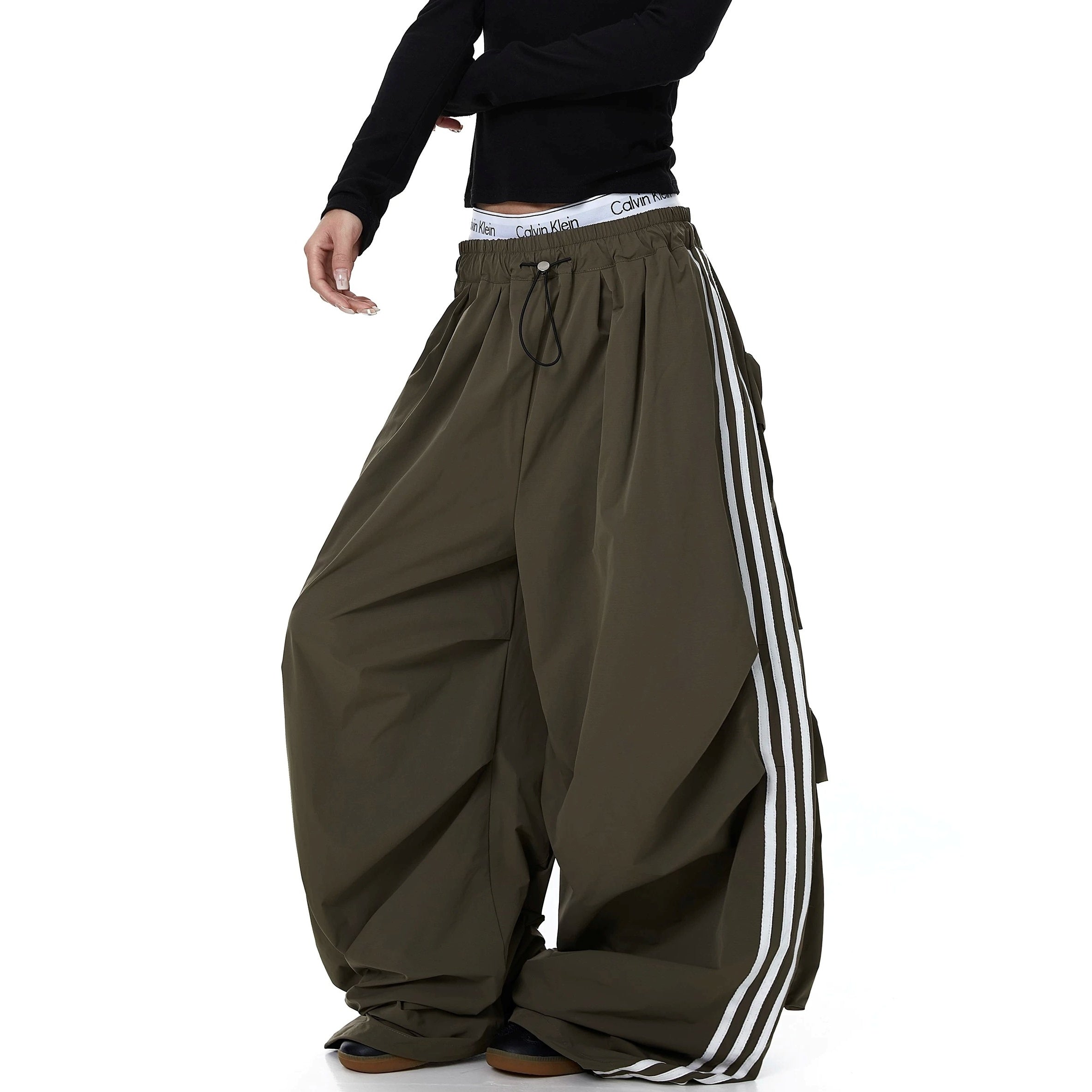 Striped Pleated Multi-Pocket Paratrooper Pants MB7403