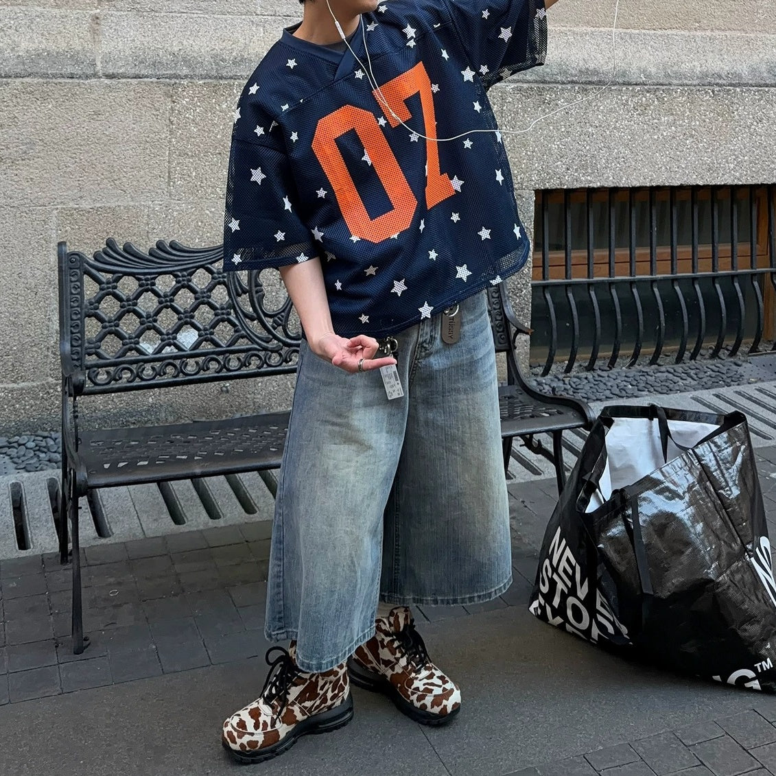 Star Pattern Mesh Numbering T-Shirt MB7398