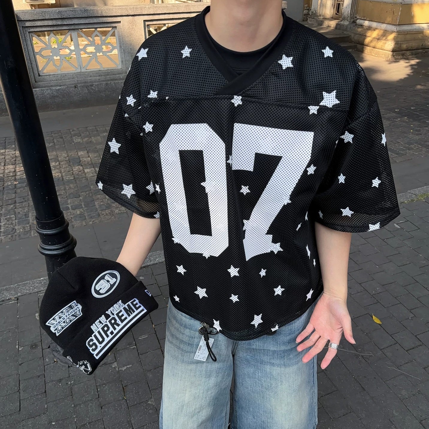 Star Pattern Mesh Numbering T-Shirt MB7398