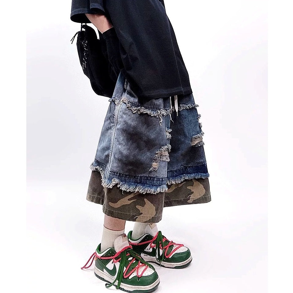 Camouflage Ripped Cropped Denim Pants MB7377