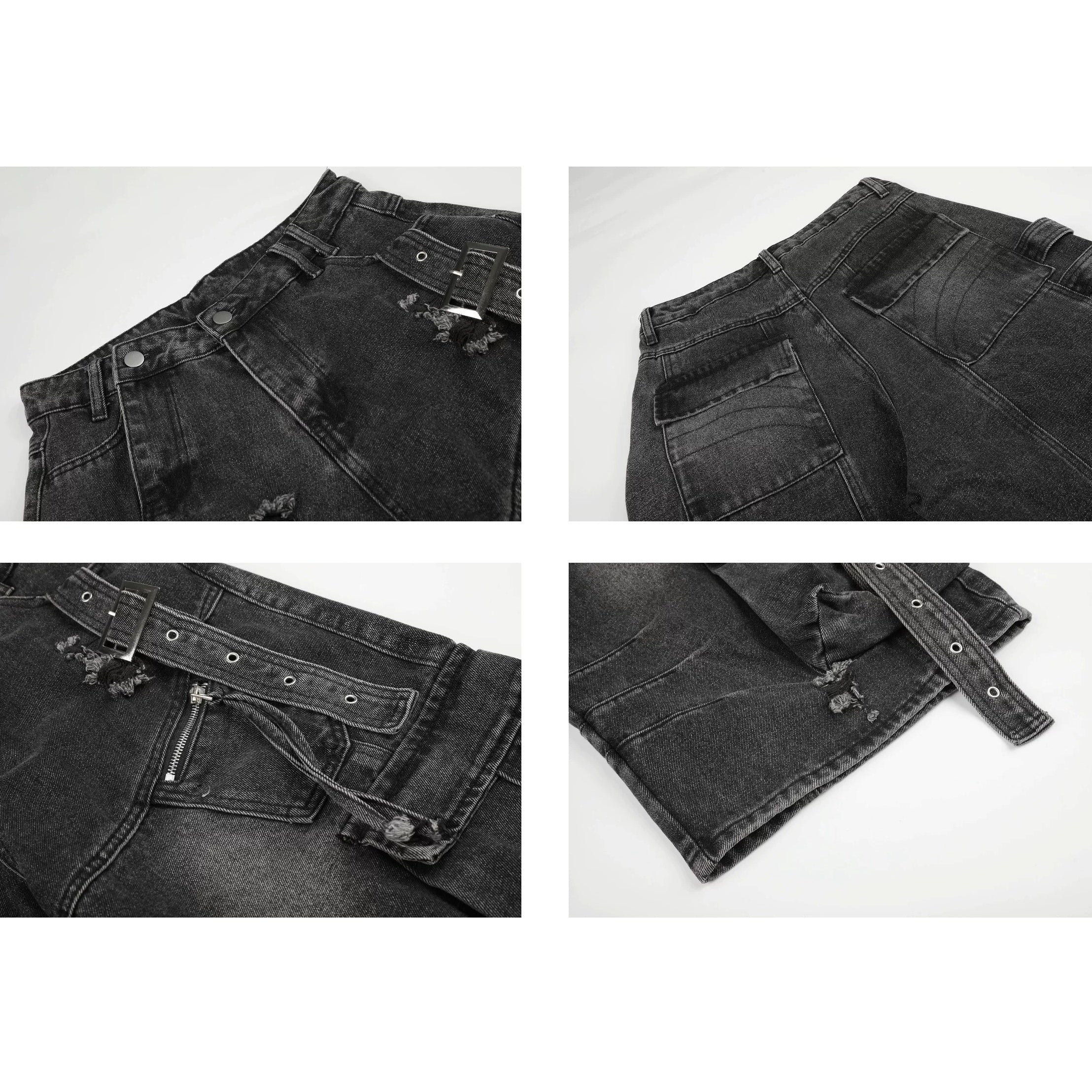 Straps Deconstructed Cropped Denim Cargo Pants MB7402