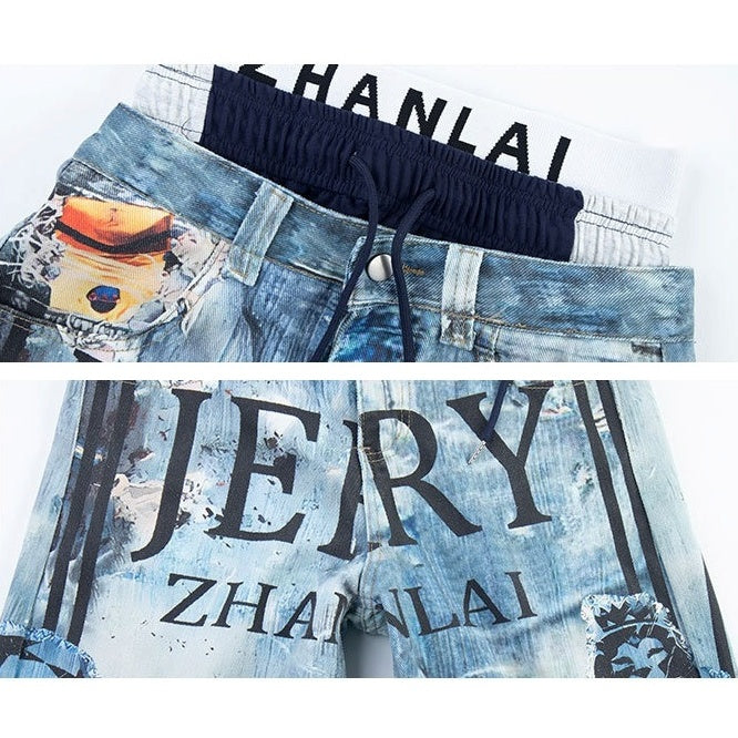 Graffiti Printed Triple Waist Wide Jeans MB7404