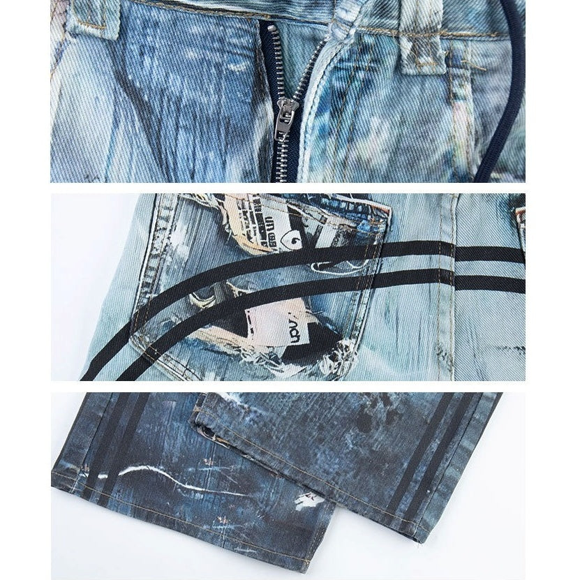 Graffiti Printed Triple Waist Wide Jeans MB7404