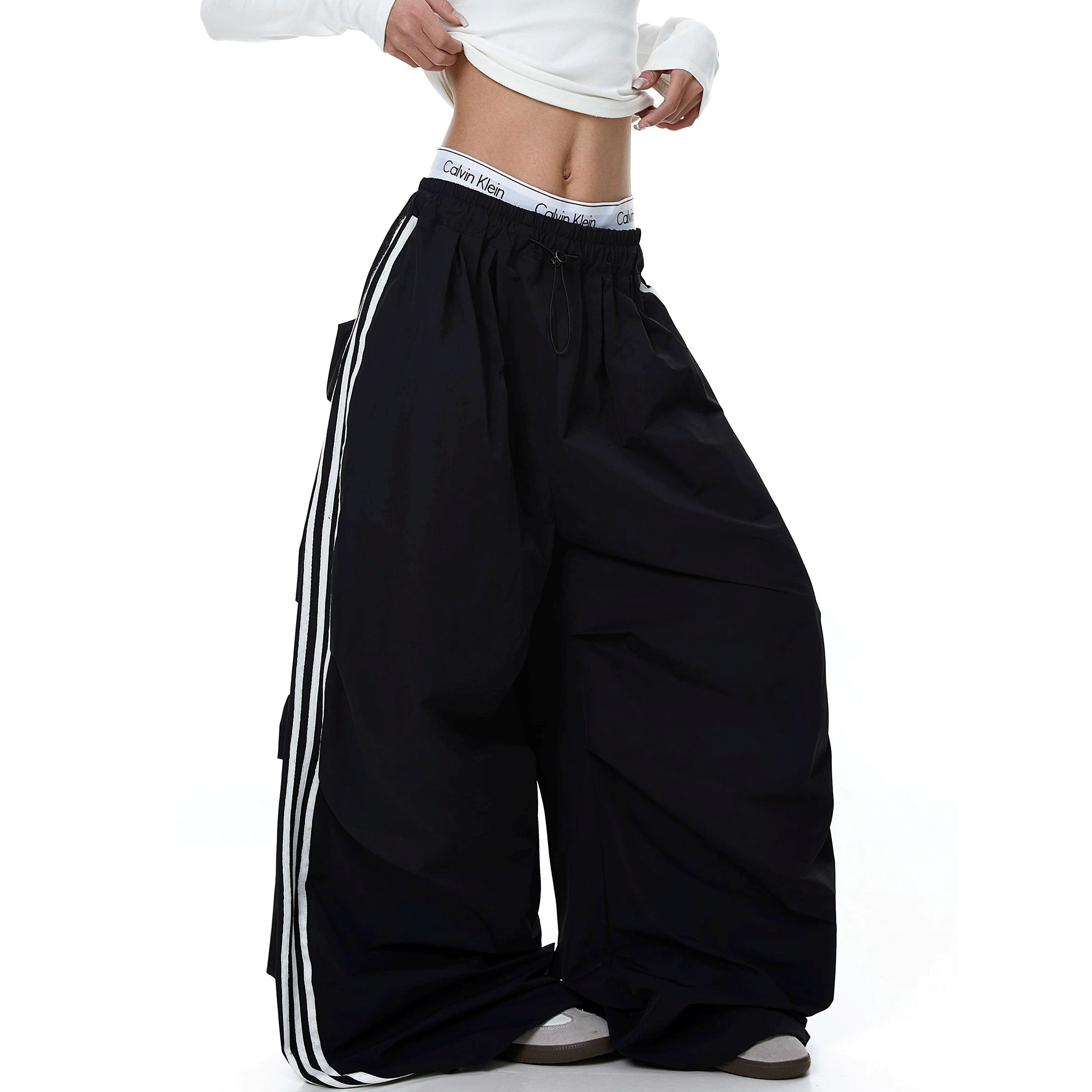 Striped Pleated Multi-Pocket Paratrooper Pants MB7403