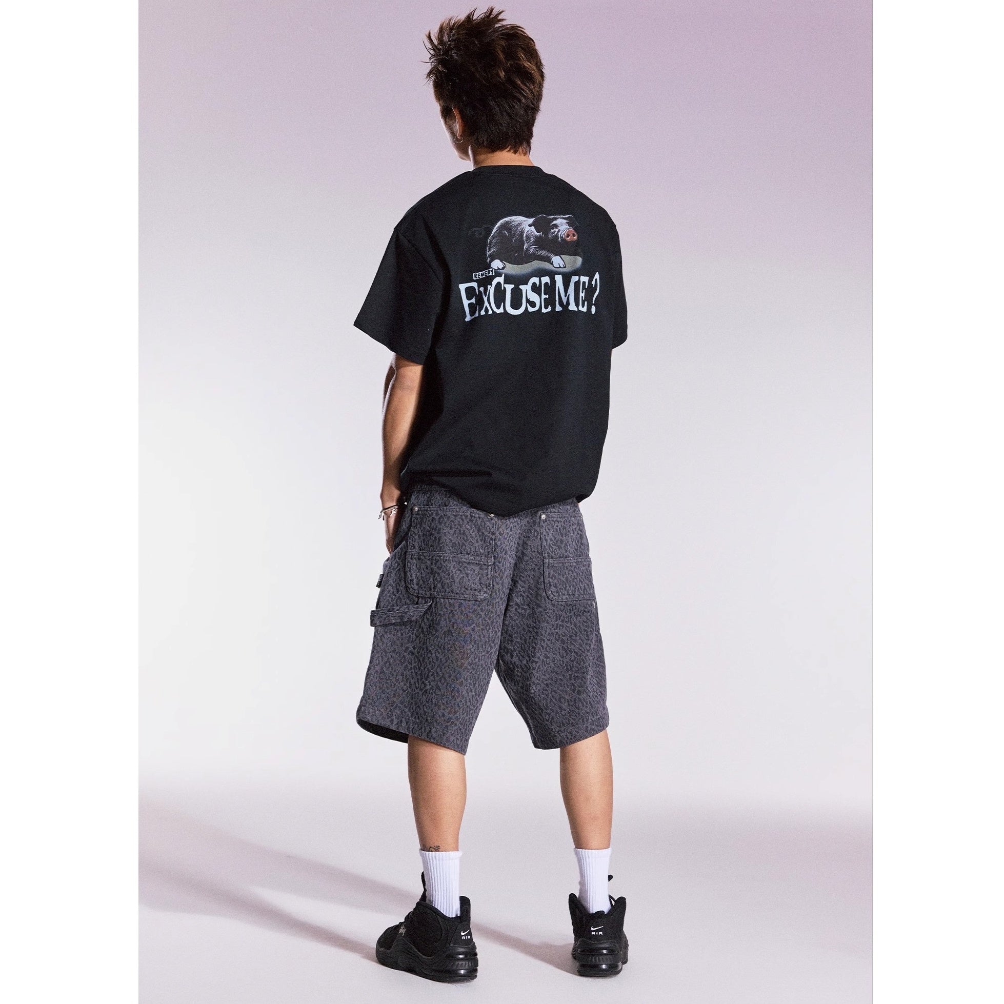 Funny Black Pig Print T-shirt MB7358
