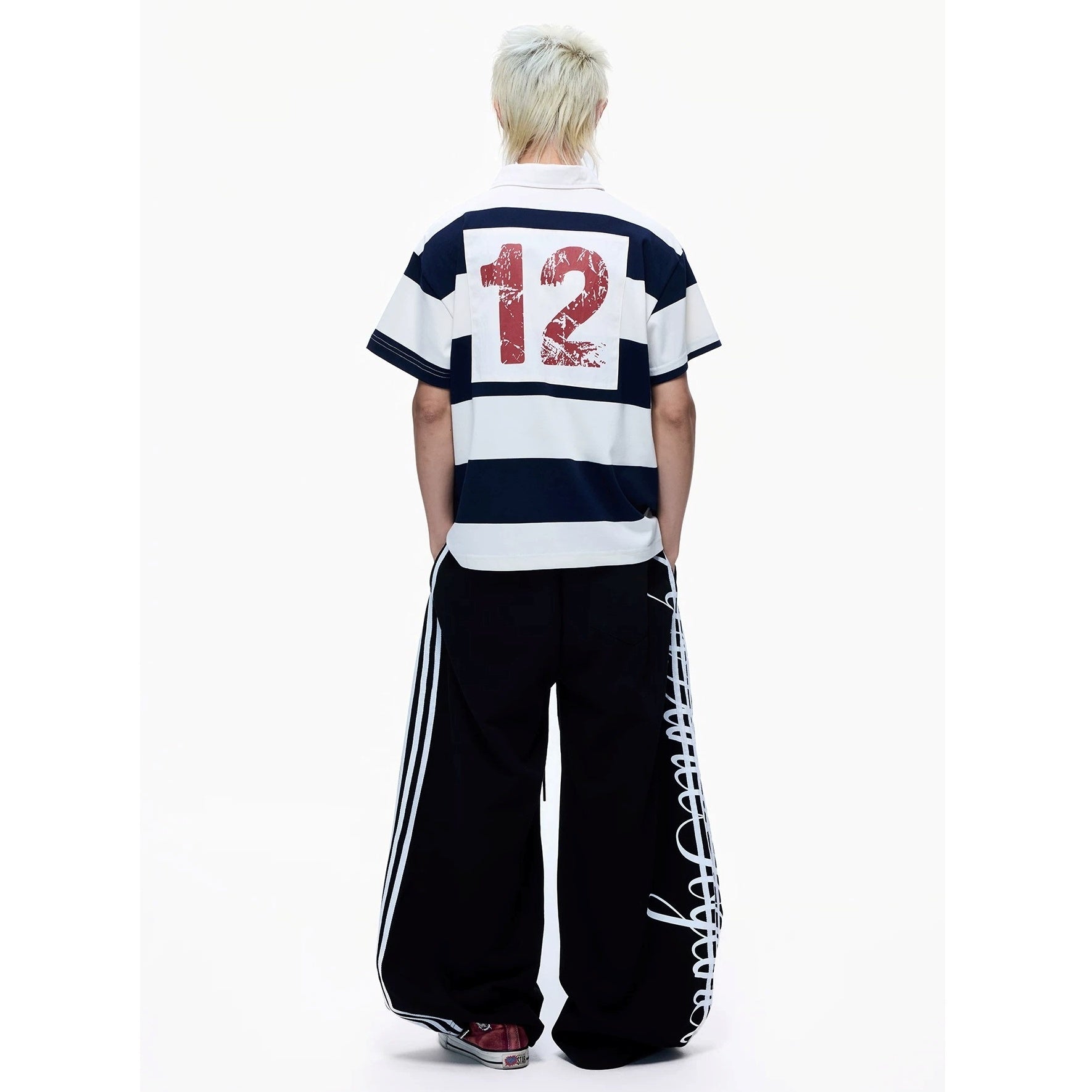 Side Line Letter Print Loose Sweat Pants MB7405
