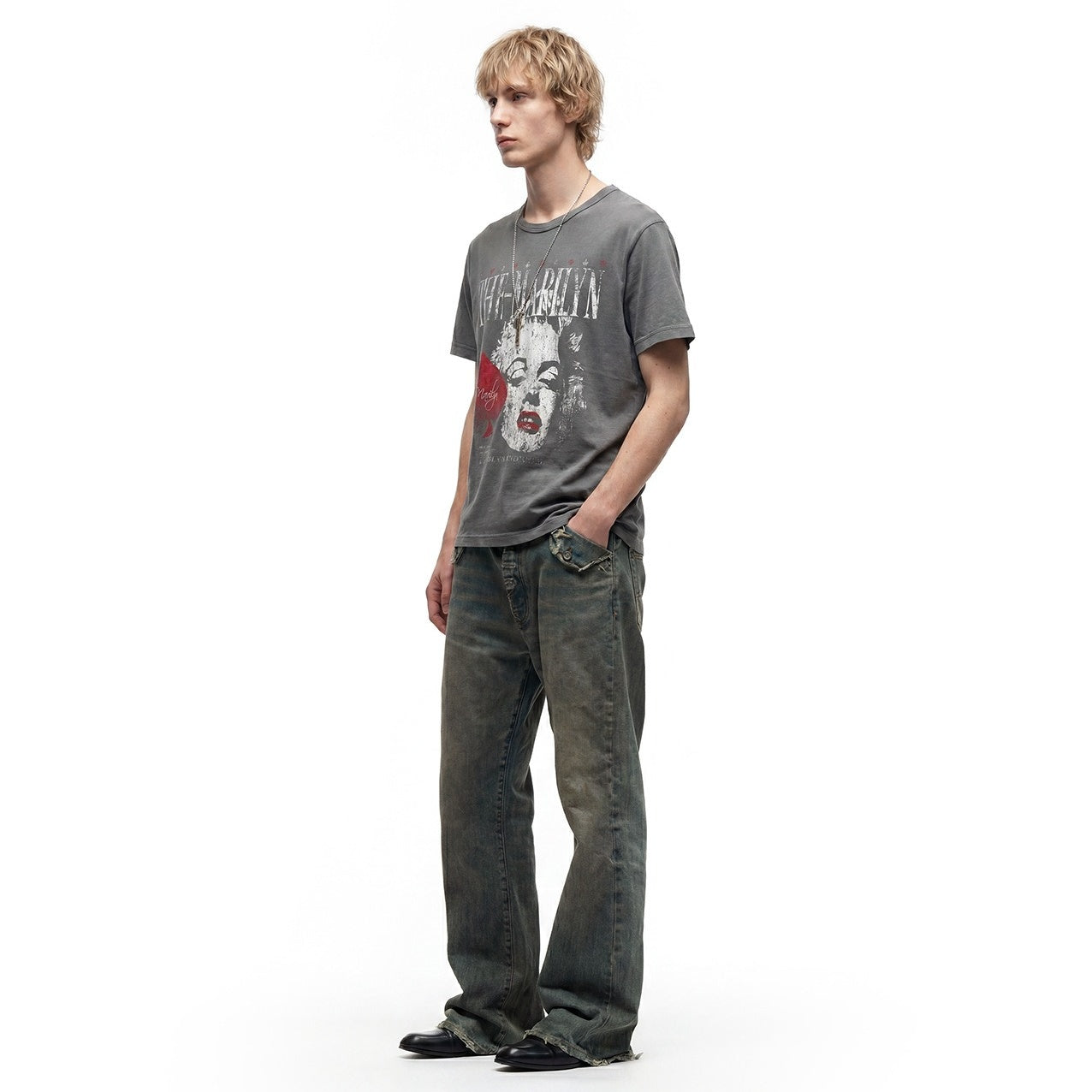 Vintage Like Crackle Print T-shirt MB7378