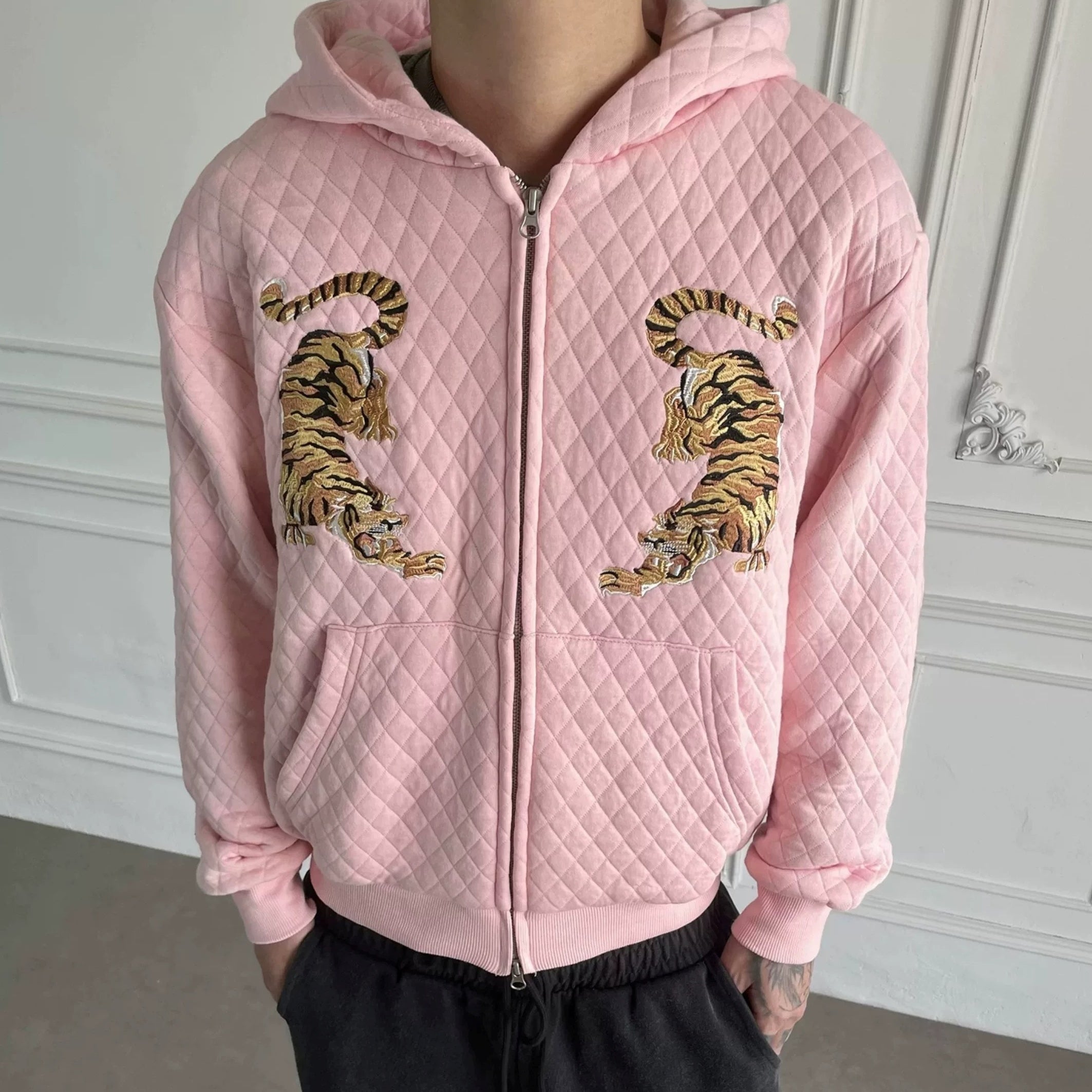 Embroidered Diamond Quilted Hoodie Jacket MB7423