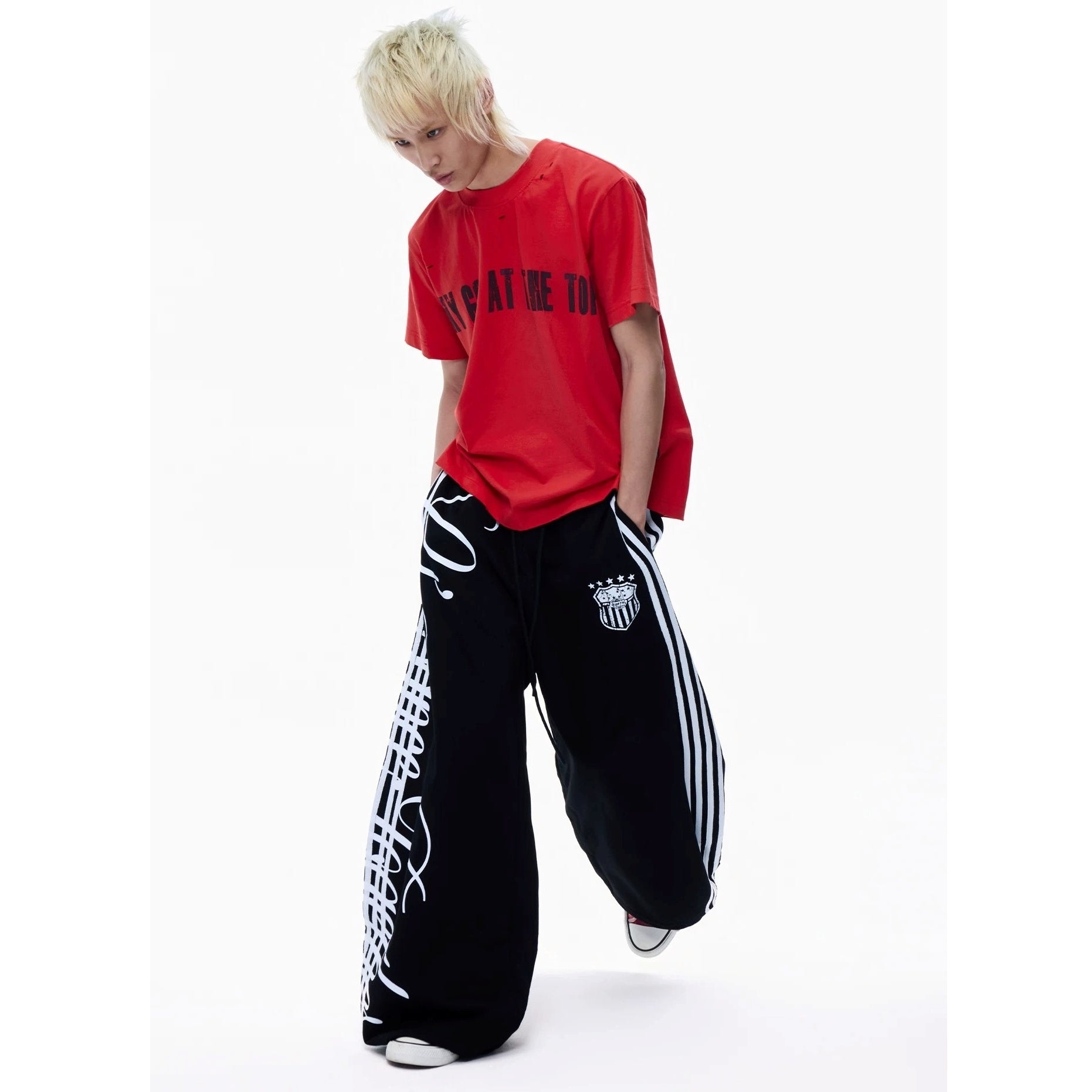 Side Line Letter Print Loose Sweat Pants MB7405
