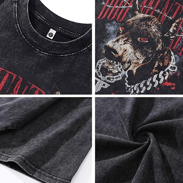 Retro Wash Loose Dog Print T-shirt MB7432