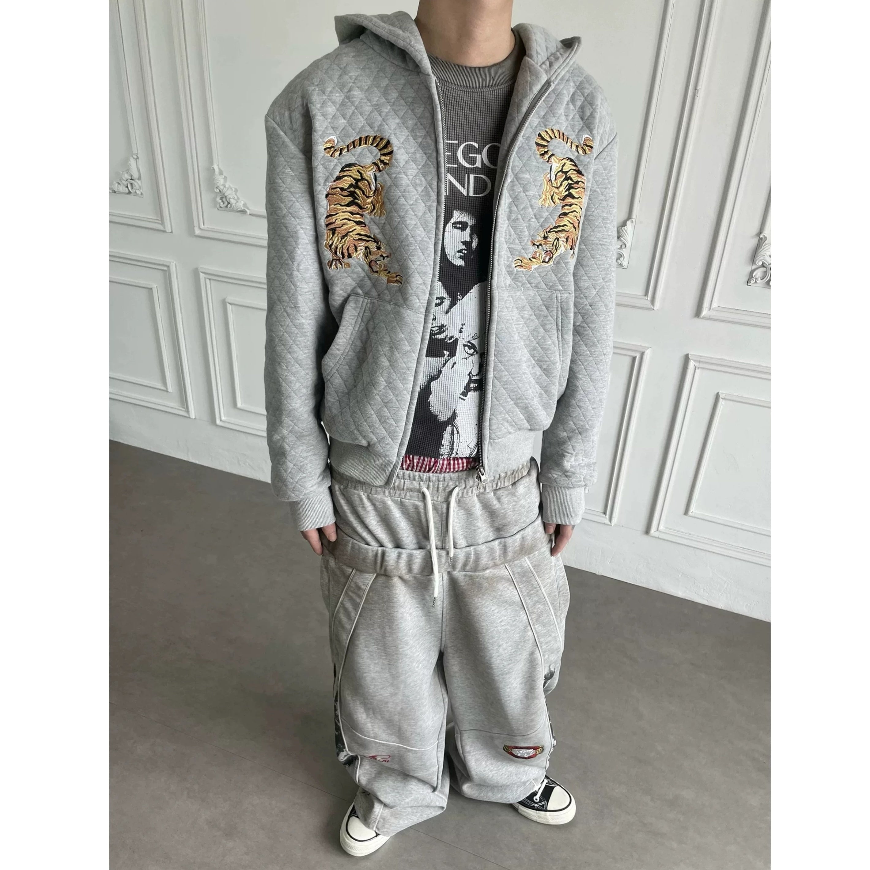Embroidered Diamond Quilted Hoodie Jacket MB7423