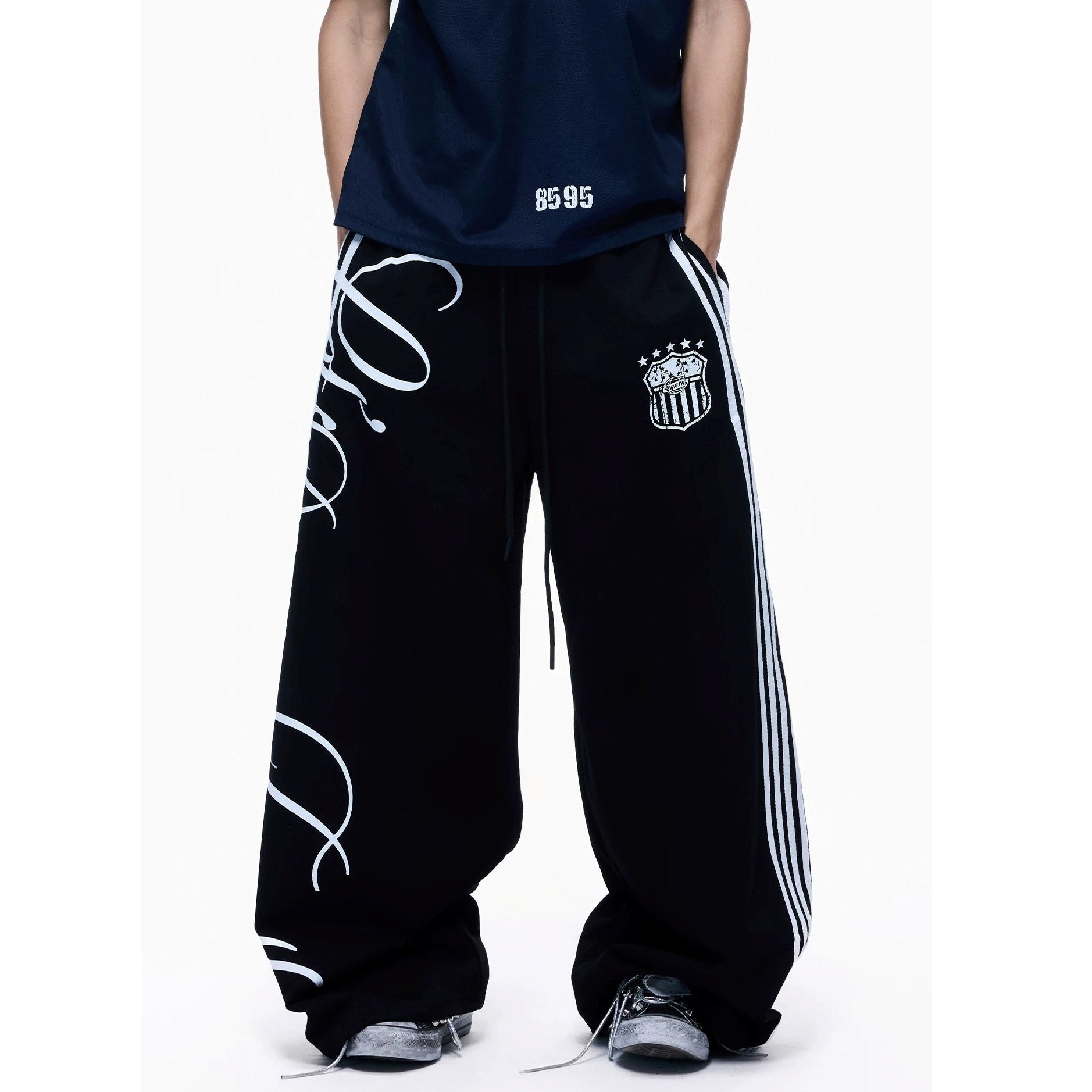 Side Line Letter Print Loose Sweat Pants MB7405