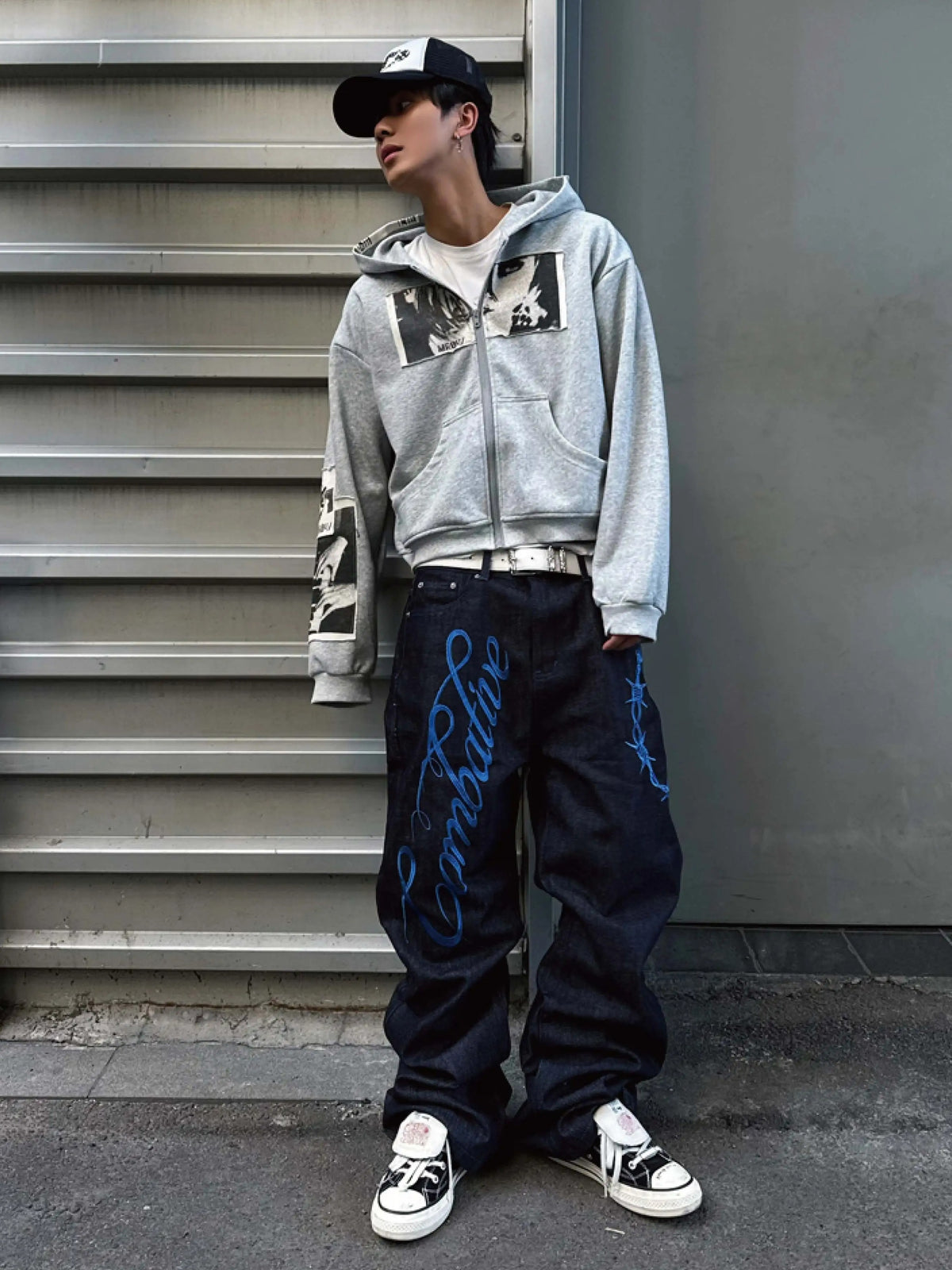 Graphic Embroidery Loose Straight Jeans MB7470