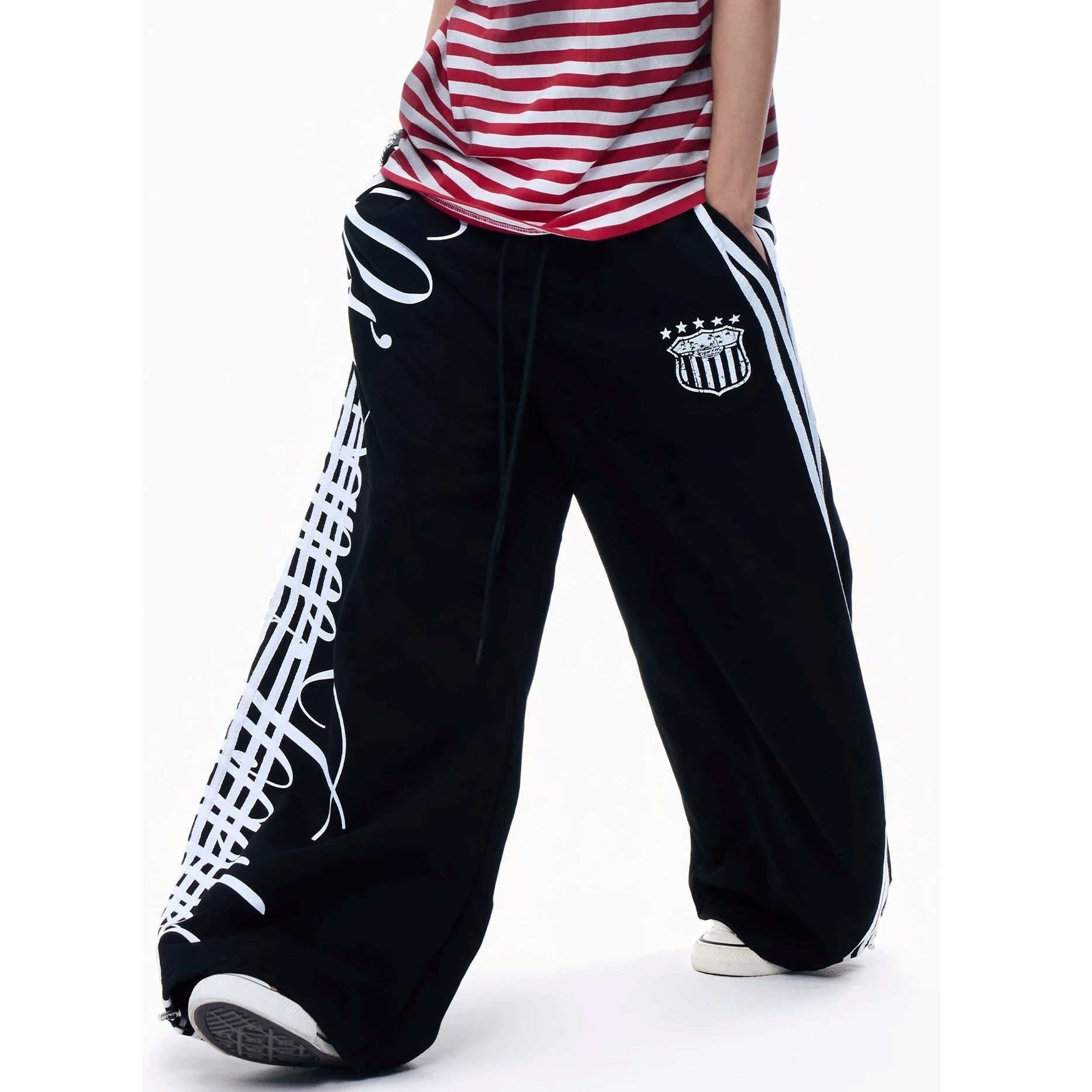 Side Line Letter Print Loose Sweat Pants MB7405