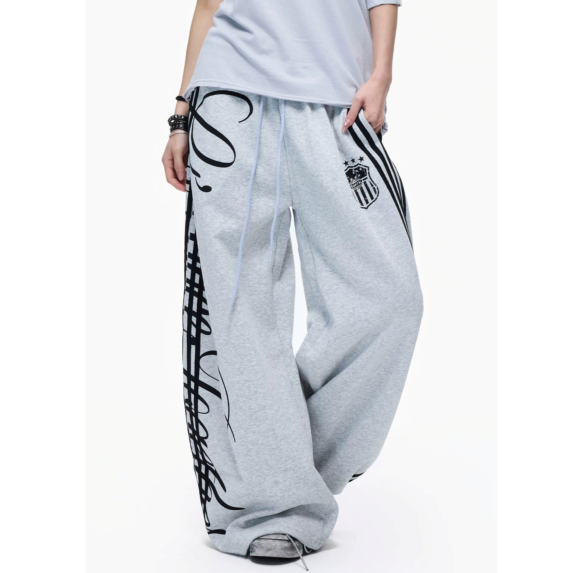 Side Line Letter Print Loose Sweat Pants MB7405