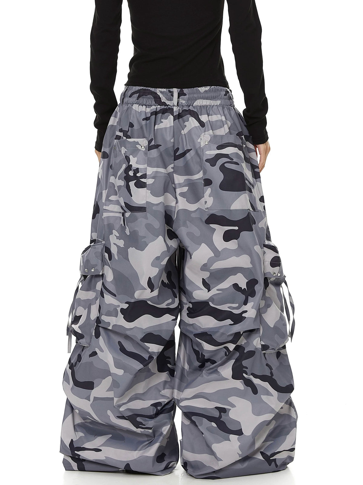 Letter Print Camouflage Wide Cargo Pants MB7451